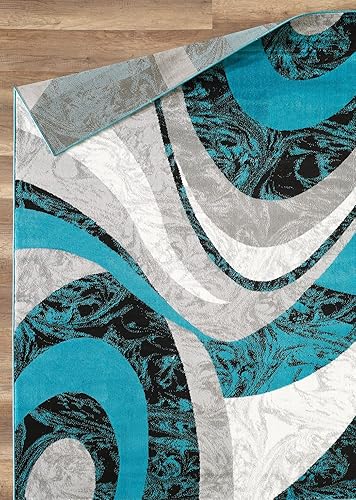 Miniatura 2 de Yafa Home Fashion Alfombra moderna y contemporánea con diseño de remolinos, lujosa, elegante y moderna (turquesa, 2 pies x 3 pies)