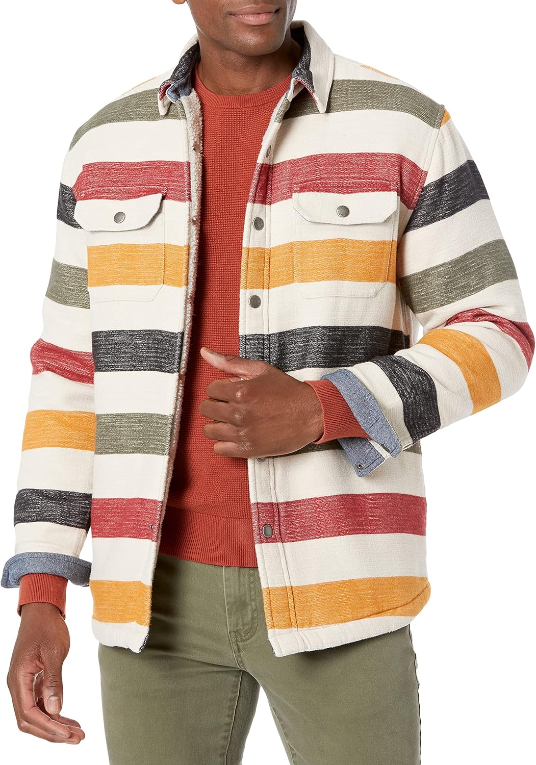 Pendleton Men's Stripe Cotton SherpaLined Shirt Jacket at Amazon Men’s