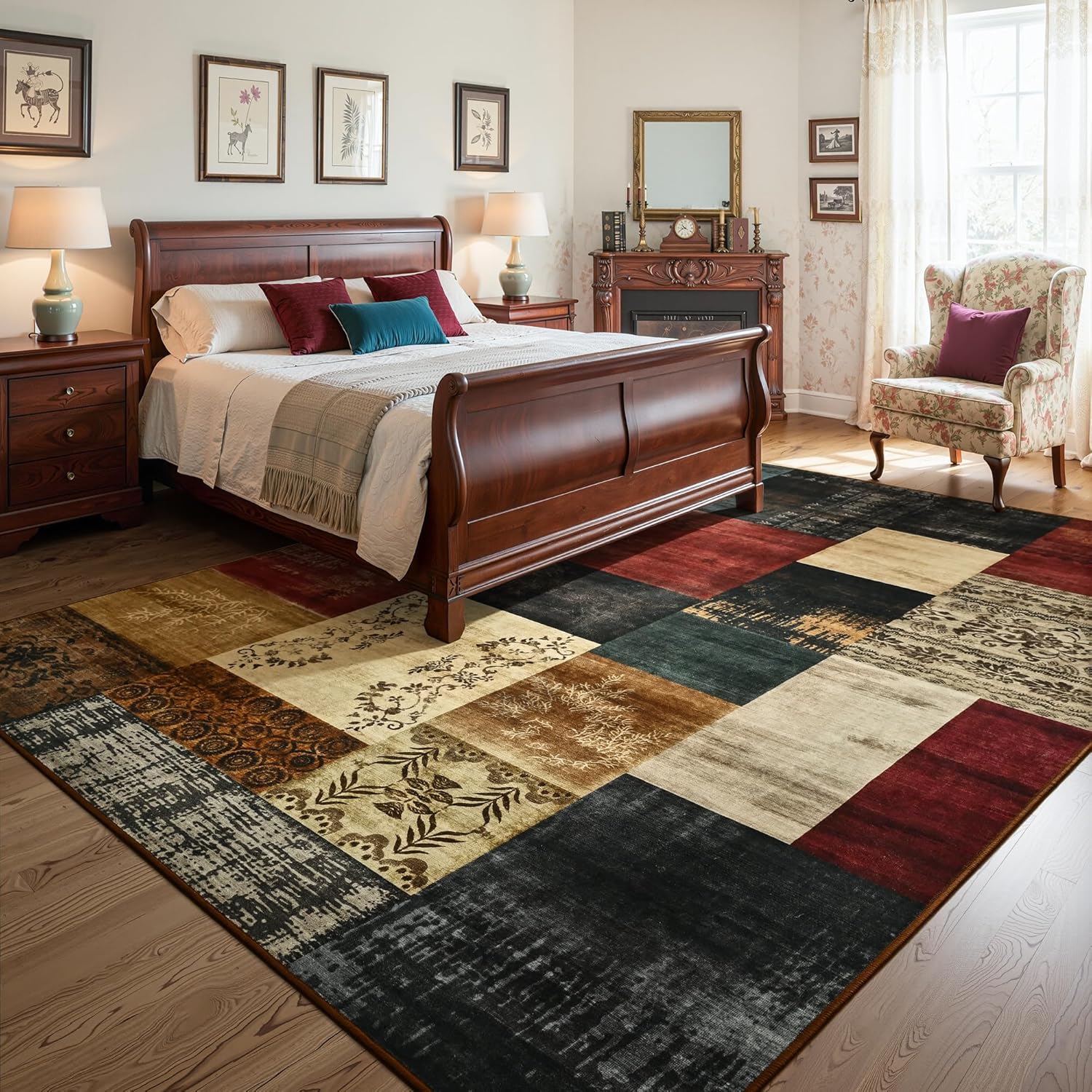 Tepook Modern Area Rug for Living Room, 6x9 Geometric Large Rugs for Bedroom, Washable Patchwork Rug Indoor Non-Slip Throw Carpets for Dining Room Office Farmhouse Home Decor, Multi