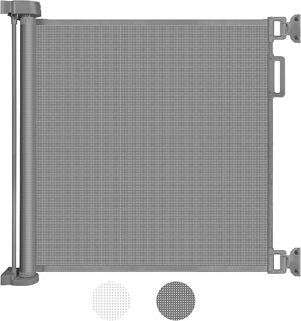 Looxii Retractable Safety Gate, Stair Safety Gate Roll for Babies and Pets, Extendable Baby Barrier Gate, 0-140 cm, Grey