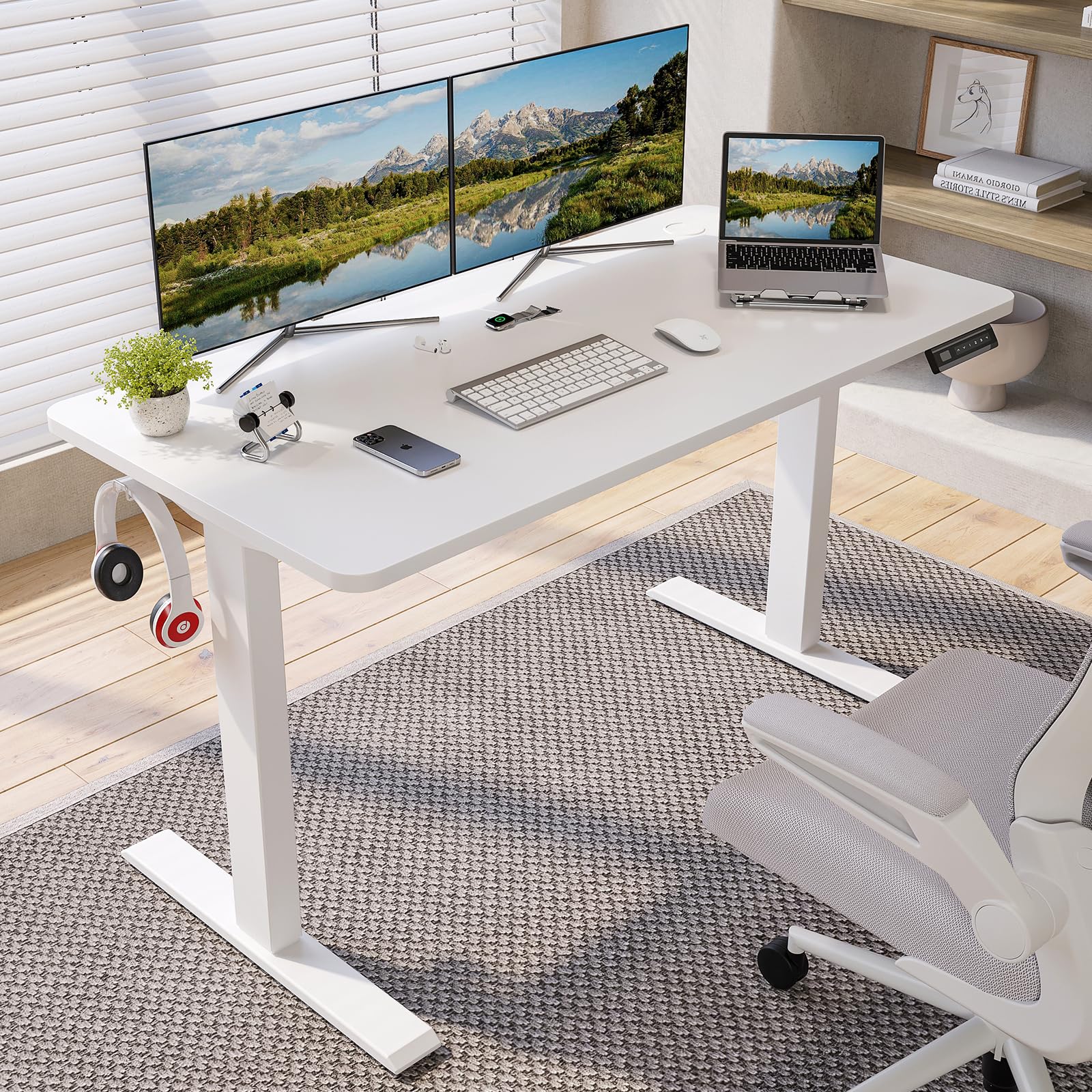 Sunon Electric Height Adjustable Standing Desk Sit Stand Desk with Whole Board for Home Working