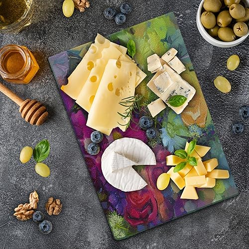 Miniatura 10 de Ambesonne Tabla de cortar vino con copas de bebida roja y blanca servidas, sabor gourmet francés, vidrio templado decorativo y resistente para