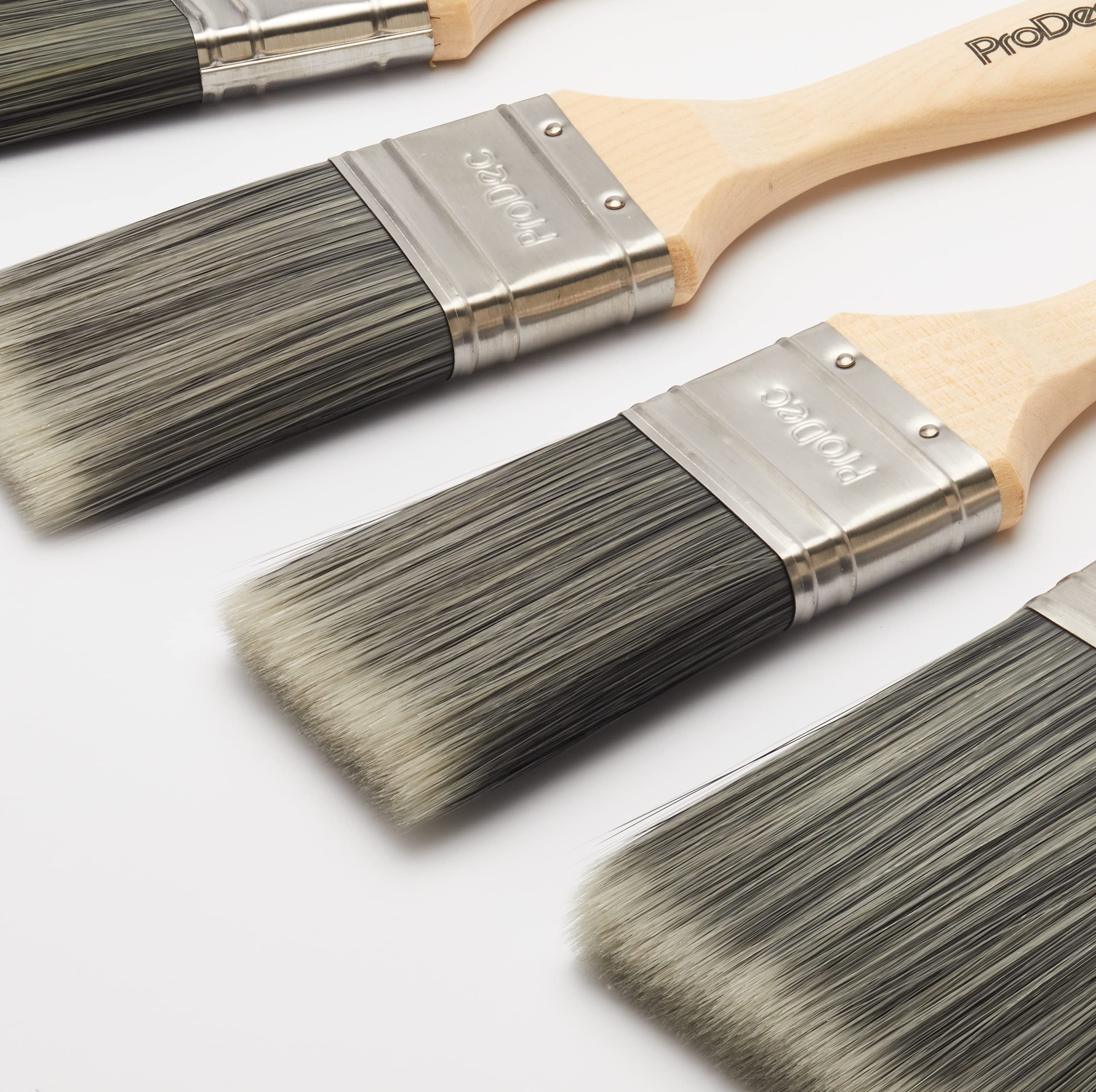 ProDec Trojan Juego de brochas sintéticas de 6 Piezas para Pintar con Pinturas de emulsión, Brillantes y satinadas en Paredes, techos, Madera y Metal - 2X brochas de 1,5, 3X de 2 y 1x de 3 Pulgadas