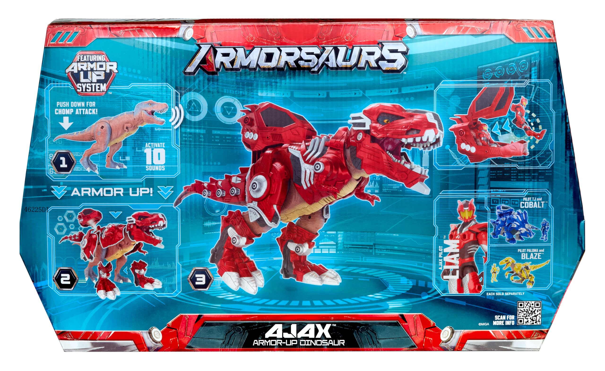Armor-Up: Dinosaurio T-Rex AJAX - Figura de acción con 7 Piezas de Armadura extraíbles y acción de mordida al presionar la Cola, Edad Recomendada: +6 años