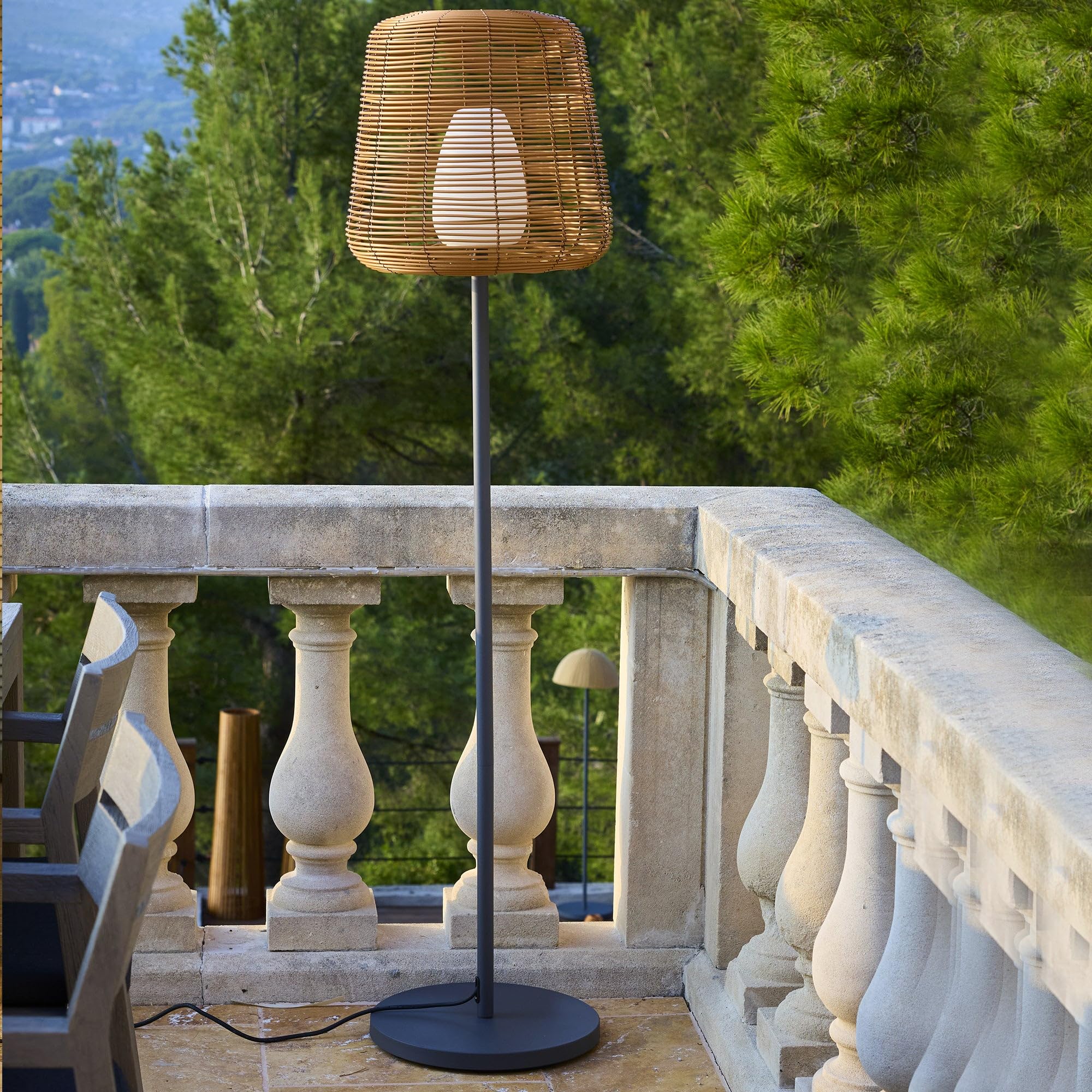 Lumisky Lampadaire filaire design poly rotin pour extérieur LED blanc TALL BOHEME H150cm culot E27