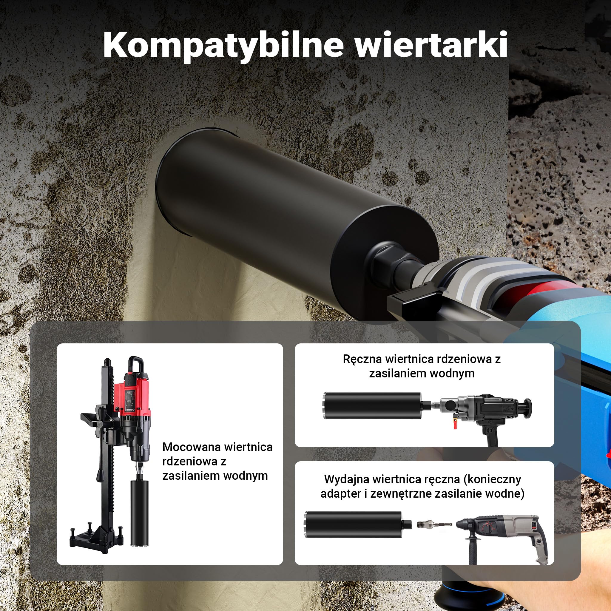 Wiltec Wiertło diamentowe koronowe typu Mesh Ø 132 mm o długości 450 mm, 1¼ UNC, do wiercenia w betonie, kafelkach, kamienia i granitu