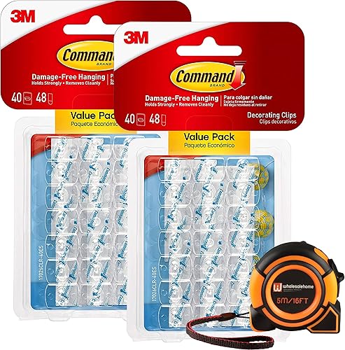 Command Ganchos transparentes pequeños 80 mini clips de luz de plástico para interiores para pared Navidad cable alambre y colgar con 96 tiras Command Ganchos transparentes pequeños 80 mini clips de luz de plástico para interiores para pared Navidad cable alambre y colgar con 96 tiras