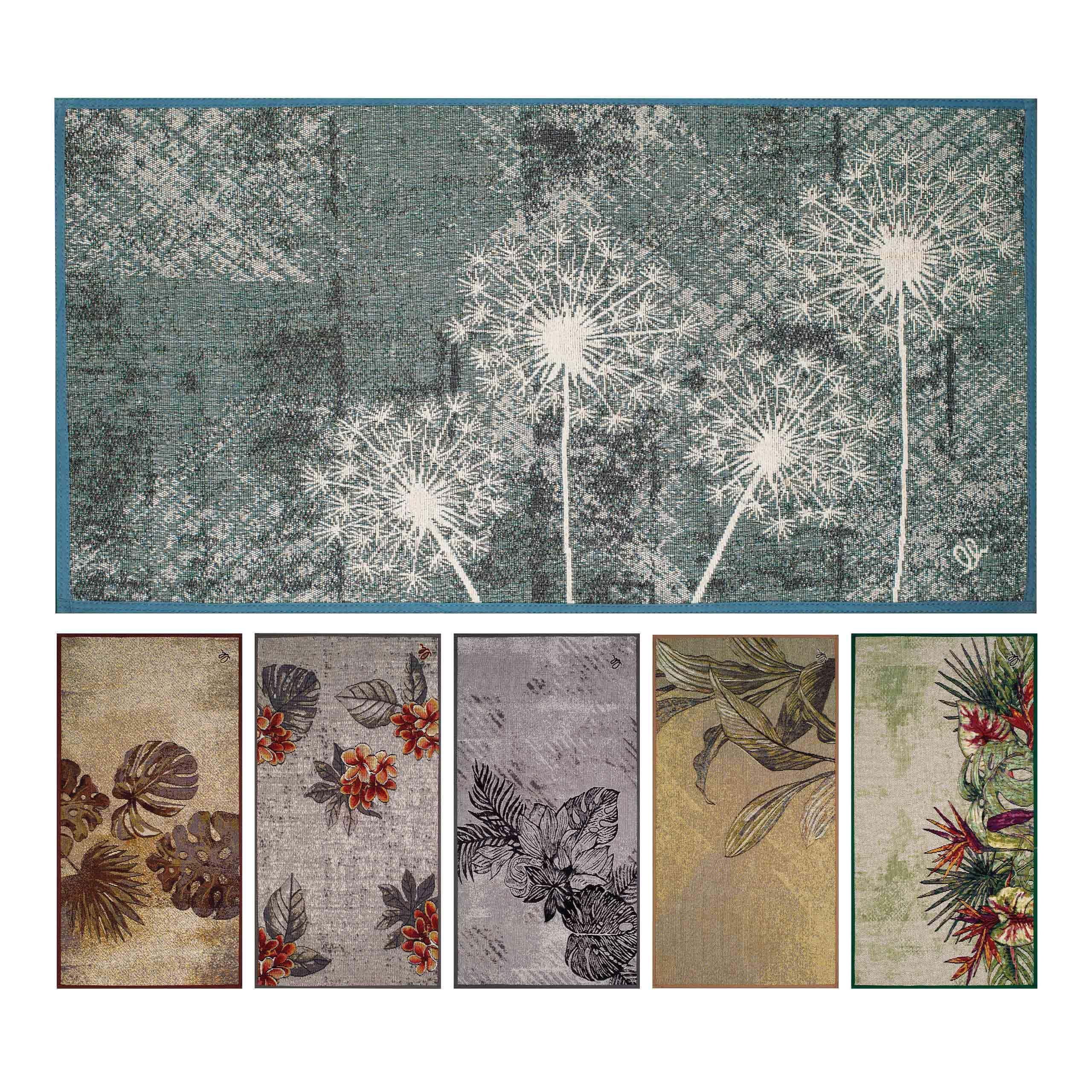 OLIVO.shop SPRINT TROPICAL Tappeto moderno cucina, Tappeto cucina antiscivolo lavabile, Tappeto cucina foglie, Passatoia cucina antiscivolo, vari colori e misure. (FLOWER BLUE, 50x180 cm)