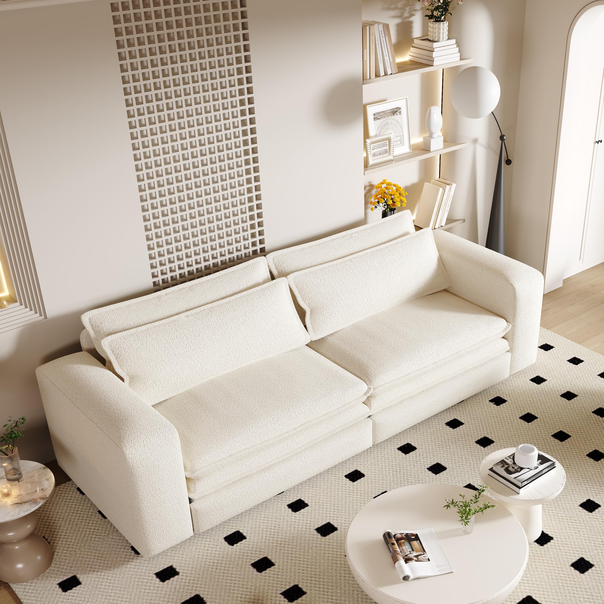 93"king size pull out sofa bed, 3-in-1 teddy convertible sleeper sofa with ultra wide armrests, tufted modern sofa with 2 lumbar pillows, for bedroom, living room, apartment (white, 93inch) (only cushions )