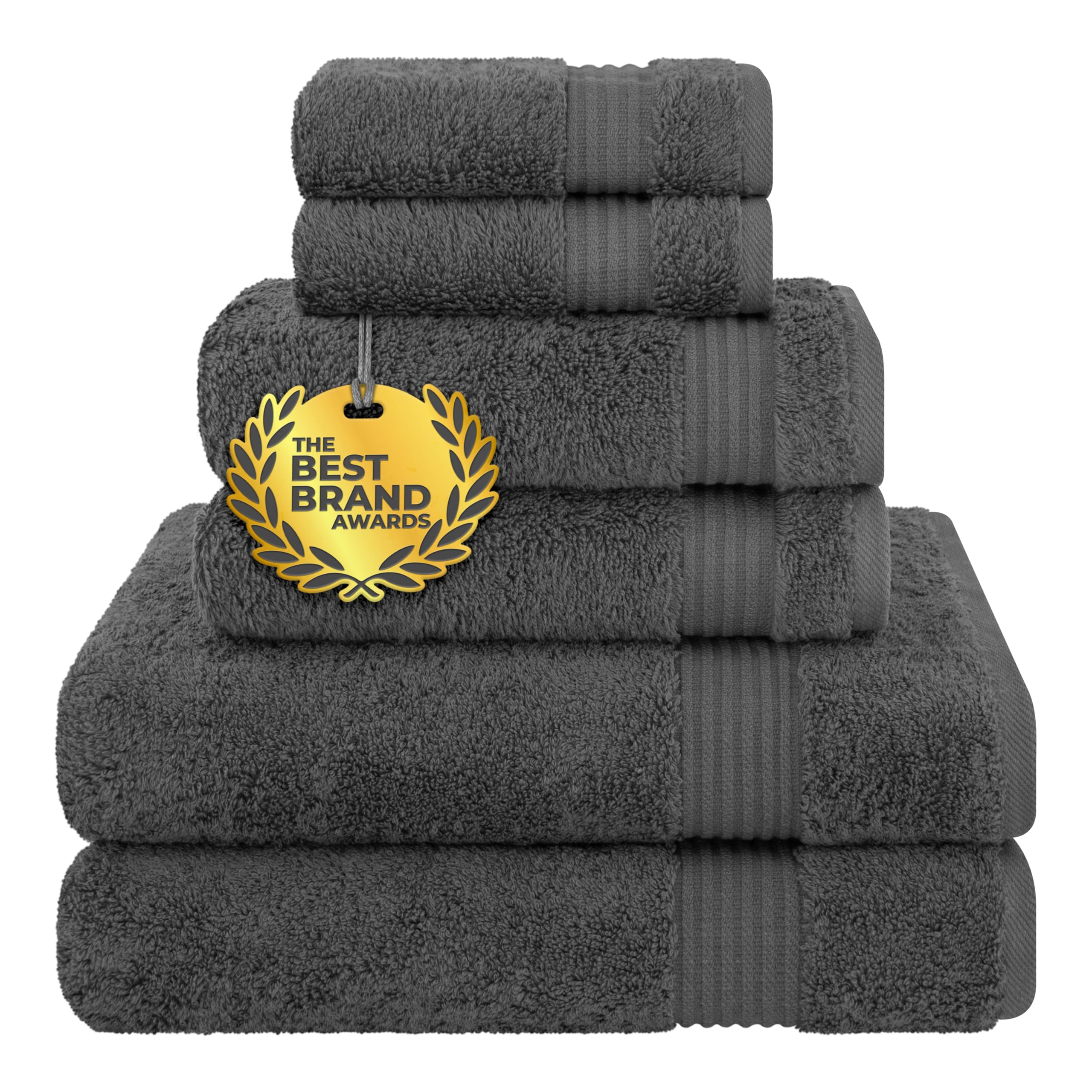 Cotton Paradise 6 Piece Towel Set 100% Cotton Soft Absorbent Turkish Towels for Bathroom 2 Bath Towels 2 Hand Towels 2 Washcloths, Dark Gray Towel Set