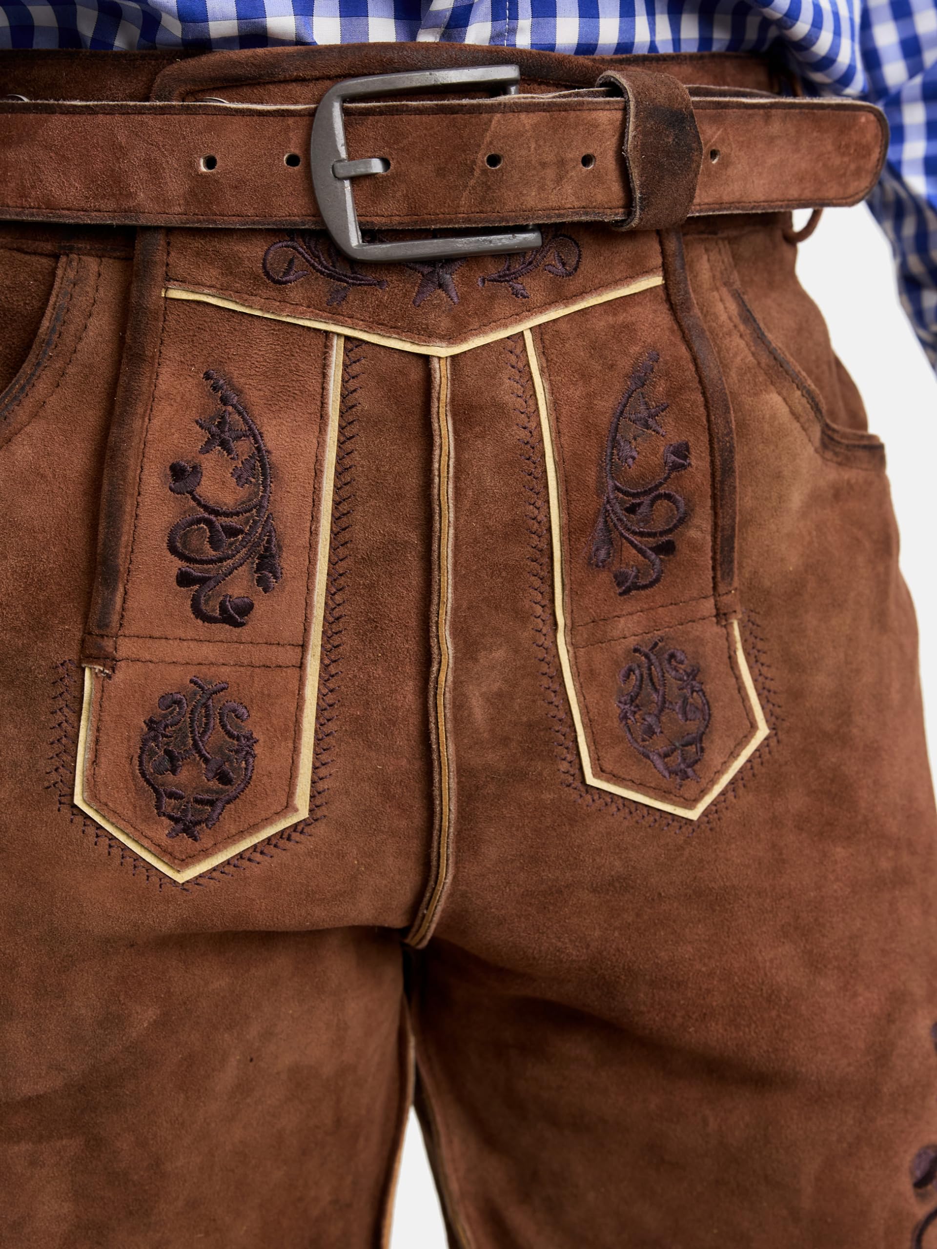 STEIGENHÖFER Vintage Trachten Lederhose für Herren im Antik-Look mit passendem Gürtel, echtes Premium Ziegenleder, Gr. 46-62