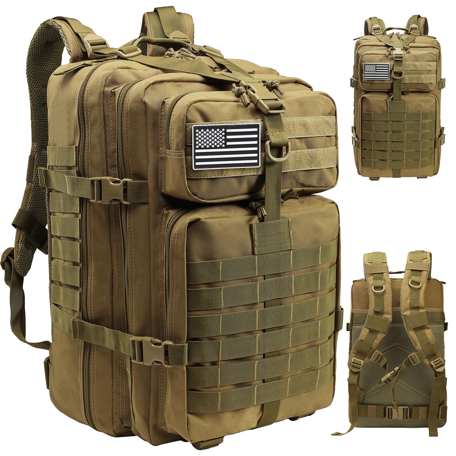 Delgeo Mochila Tactica 45L Militar, Gran Capacidad 45 * 30 * 20cm Mochila Crossfit, Plegable Impermeable Mochila Para Montañismo,Senderismo,Camping y Viajes (Caqui) ASIN