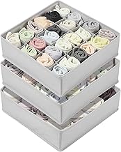 Vtopmart 3er Set Sockenbox 24+24+16 Fächer (64 Fächer) - Schubladenorganizer für Socken, Schals, Krawatten aus Vliesstoff - Aufbewahrungsbox für Kleiderschrank & Kinderzimmer