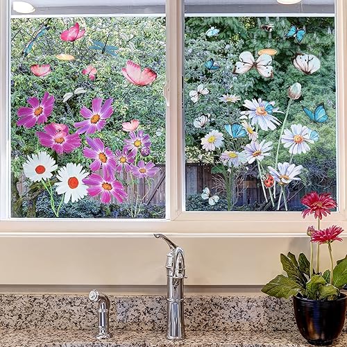 Miniatura 14 de Zonon 64 calcomanías de pared de flores, mariposas, crisantemos, libélulas, calcomanías de pared, arte botánico de despegar y pegar, calcomanías