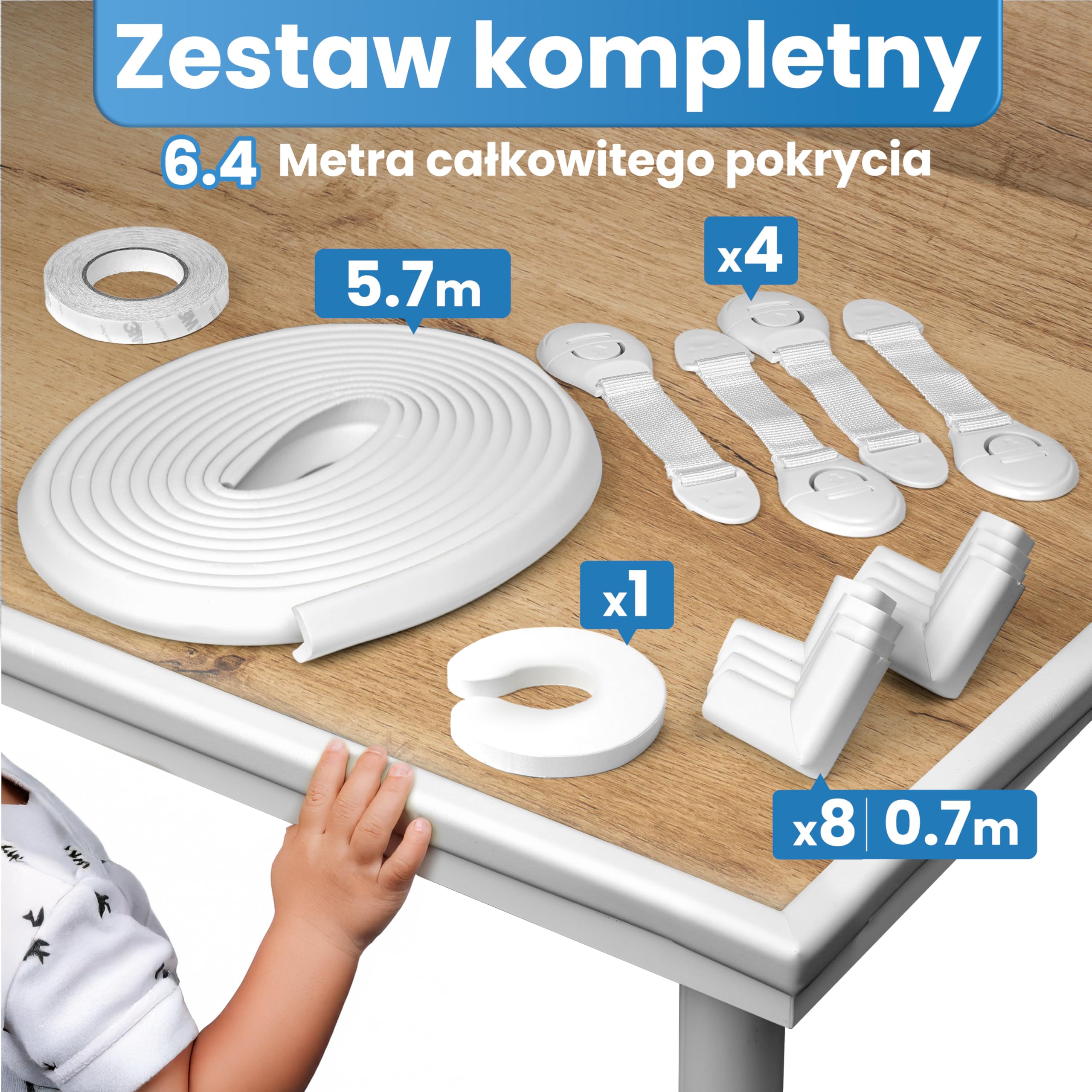 HAPPY CHLEA Zestaw zabezpieczeń 6,4m | 8 narożników + 4 blokady + 1 ogranicznik drzwi | Piankowe ochraniacze dla dzieci | Zabezpieczenie mebli, narożników, ścian [Biała kość słoniowa]