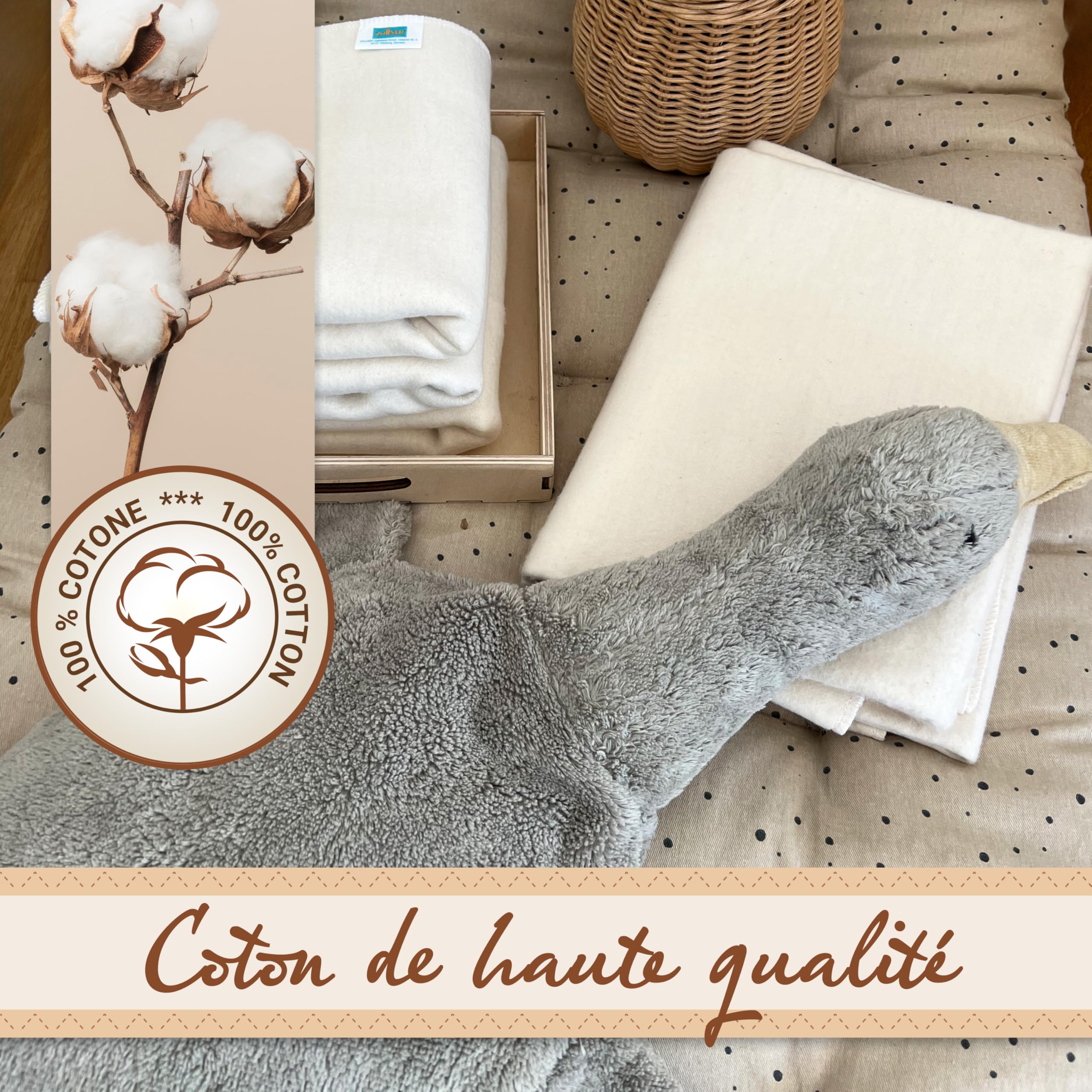 ZOLLNER Set de 5 Chiffons molletonnés en 80x80 cm en Coton - Matelas à Langer très Absorbant - Doux et Chaud - Lavable jusqu'à 95°C - en Blanc Nature - certifié Oeko Tex®
