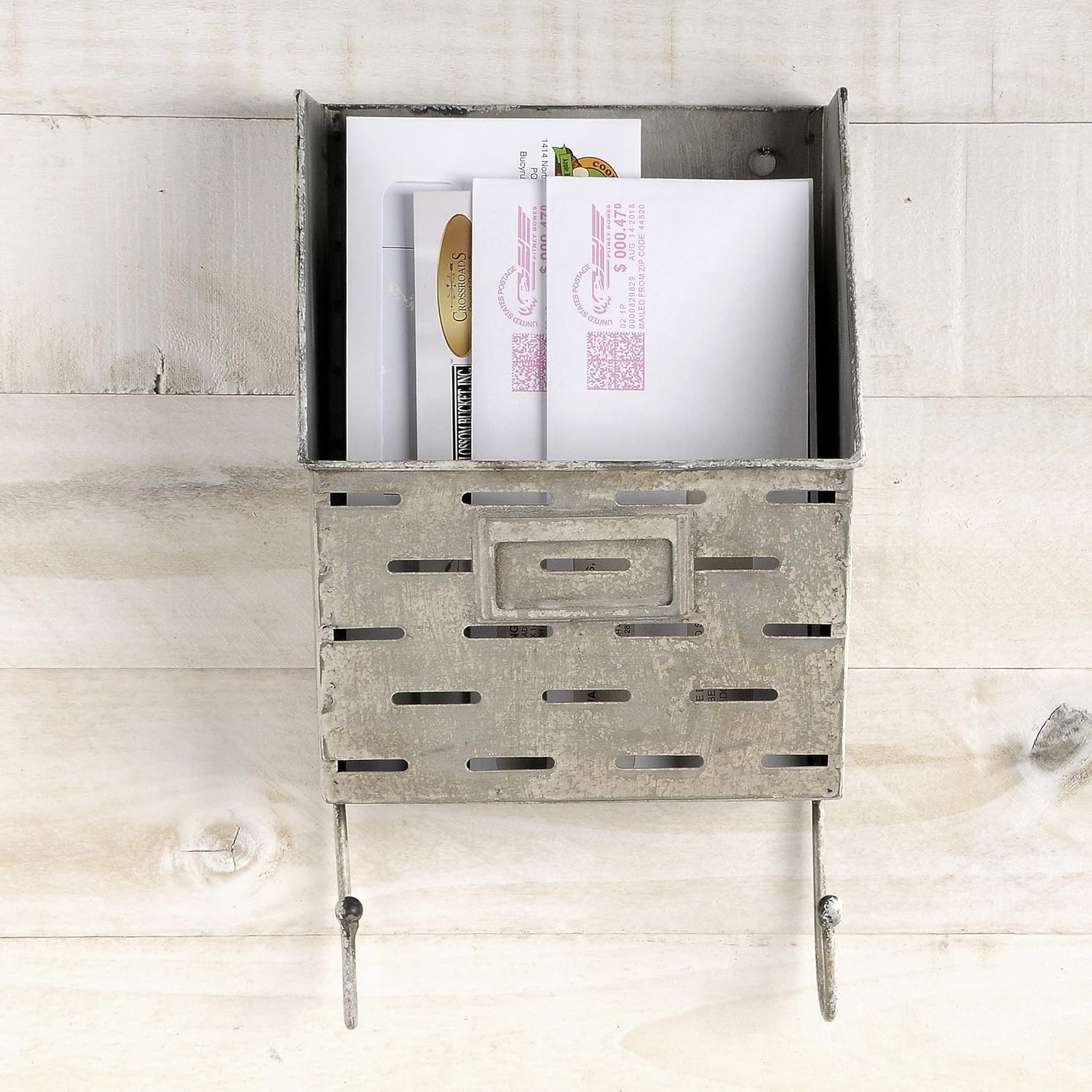 Blossom Bucket 19170035 Galvanized Mail Holder with Hooks