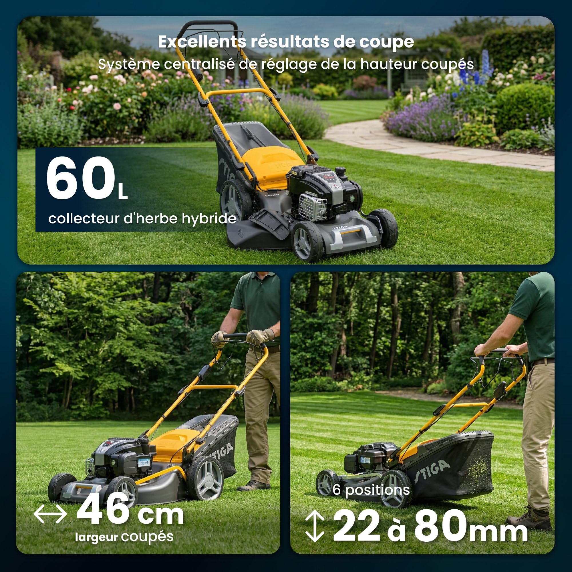 STIGA Tondeuse à Essence autoportée Combi 48 SEQ B MS – Largeur de Coupe 46 cm, Moteur Briggs & Stratton 150 CC, Bac Hybride 60L, Fonctionnalité 4-en-1 pour Jardins Jusqu’à 1200 m²