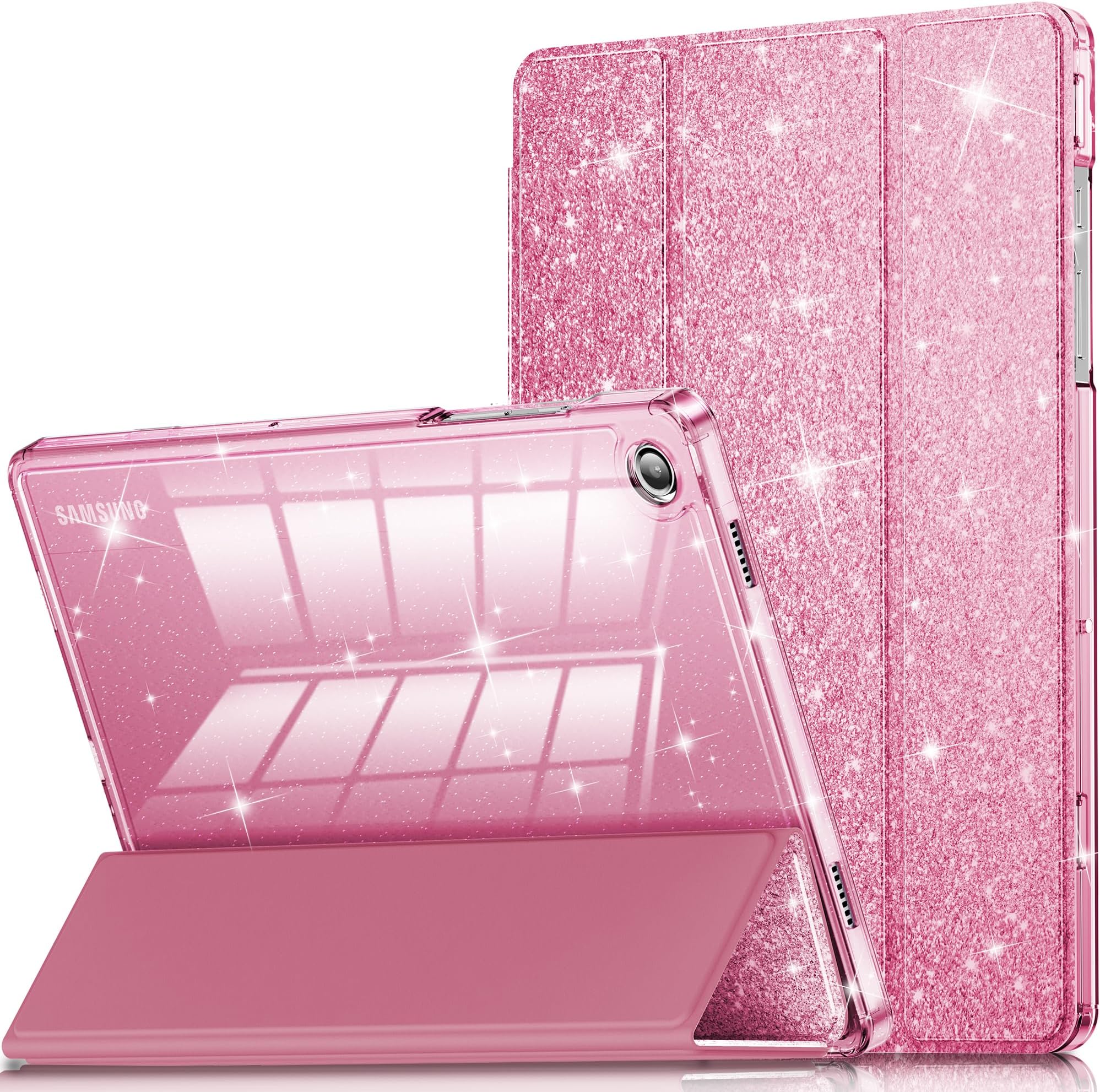 INFILAND Case for Samsung Galaxy Tab A11+Plus/A9+ Plus 11 inch Case (2023/2025), Glitter Tablet Protective Cover with Sparkly Clear Back for Girls Kids (Pink, Galaxy Tab A11 Plus)