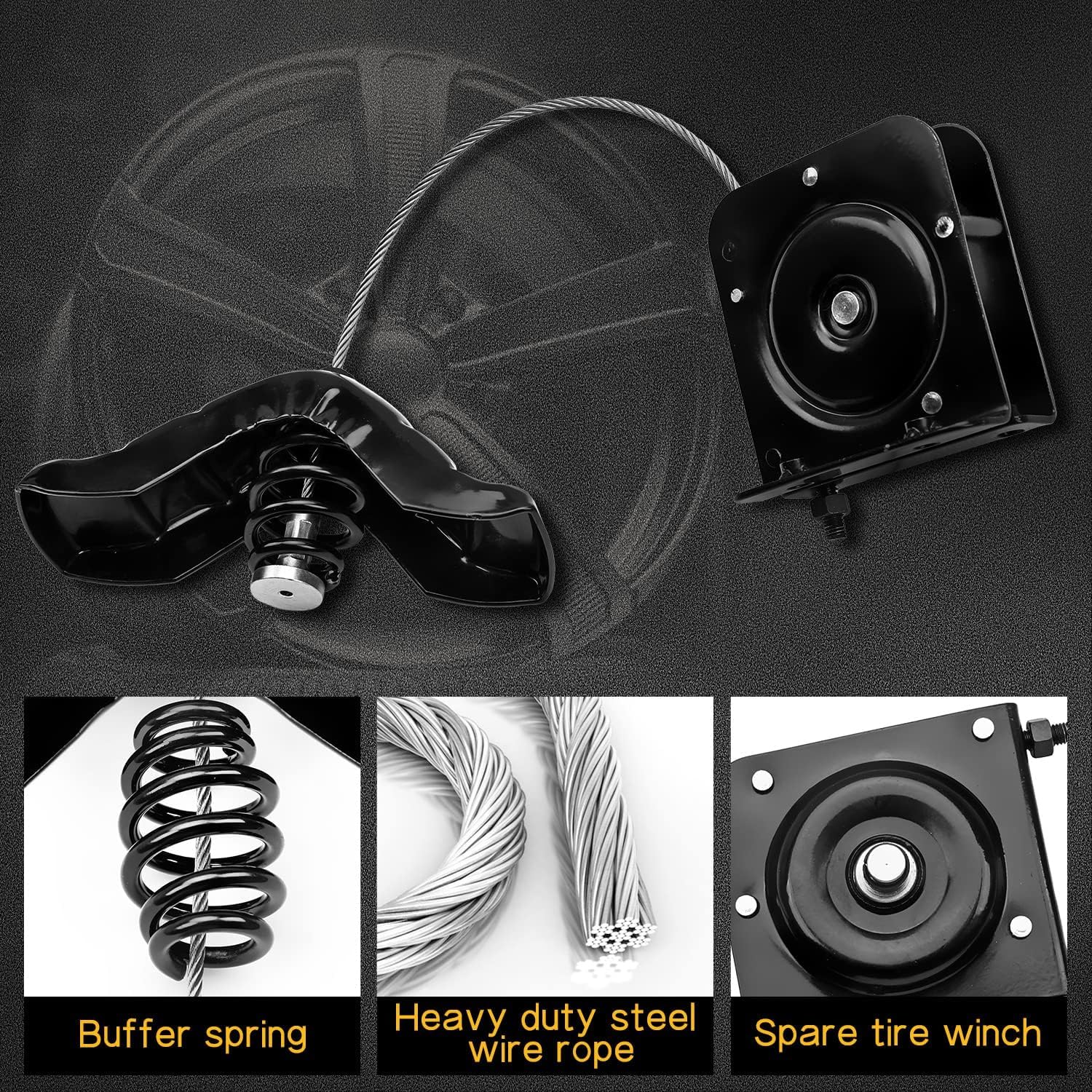 924-541 Spare Tire Hoist Mechanism Fit for Dodge Ram 1500 1994-2001 | Fit for Dodge Ram 2500 3500 1994-2002 Track | Replace 52058707 Black