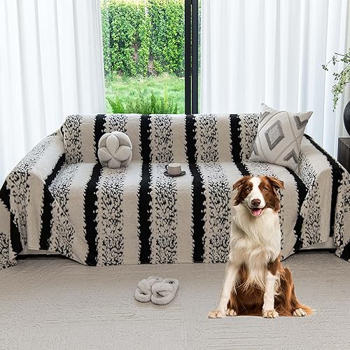 Miniatura 24 de Funda de sofá de forro polar de sherpa para sofá de 3 cojines, marrón, 71" x 134" - Fundas de sofá a prueba de mascotas, funda de muebles resistente