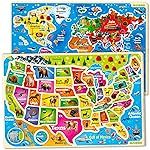 QUOKKA Wooden Puzzles for Kids Ages 4-6 - 2 Realistic USA and World Map Puzzles for Toddlers 3-5 - Montessori Wood Educational Toys for 2-4 Years Old - Geography Learning Games for Kids 6-8