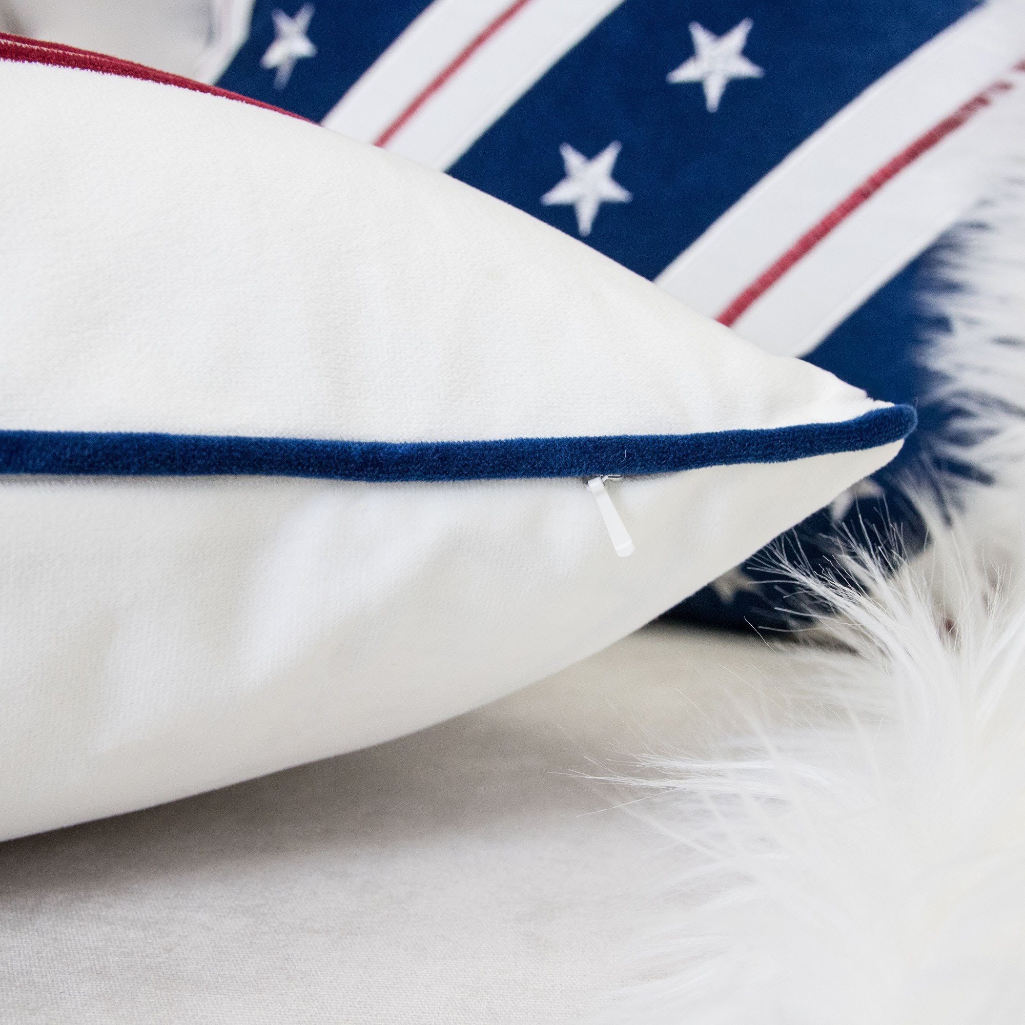 Homey COZY Federa Cuscino 50x50 Cm Velluto Bandiera Americana | Ricamo Patriottico, Copricuscino Con Cerniera
