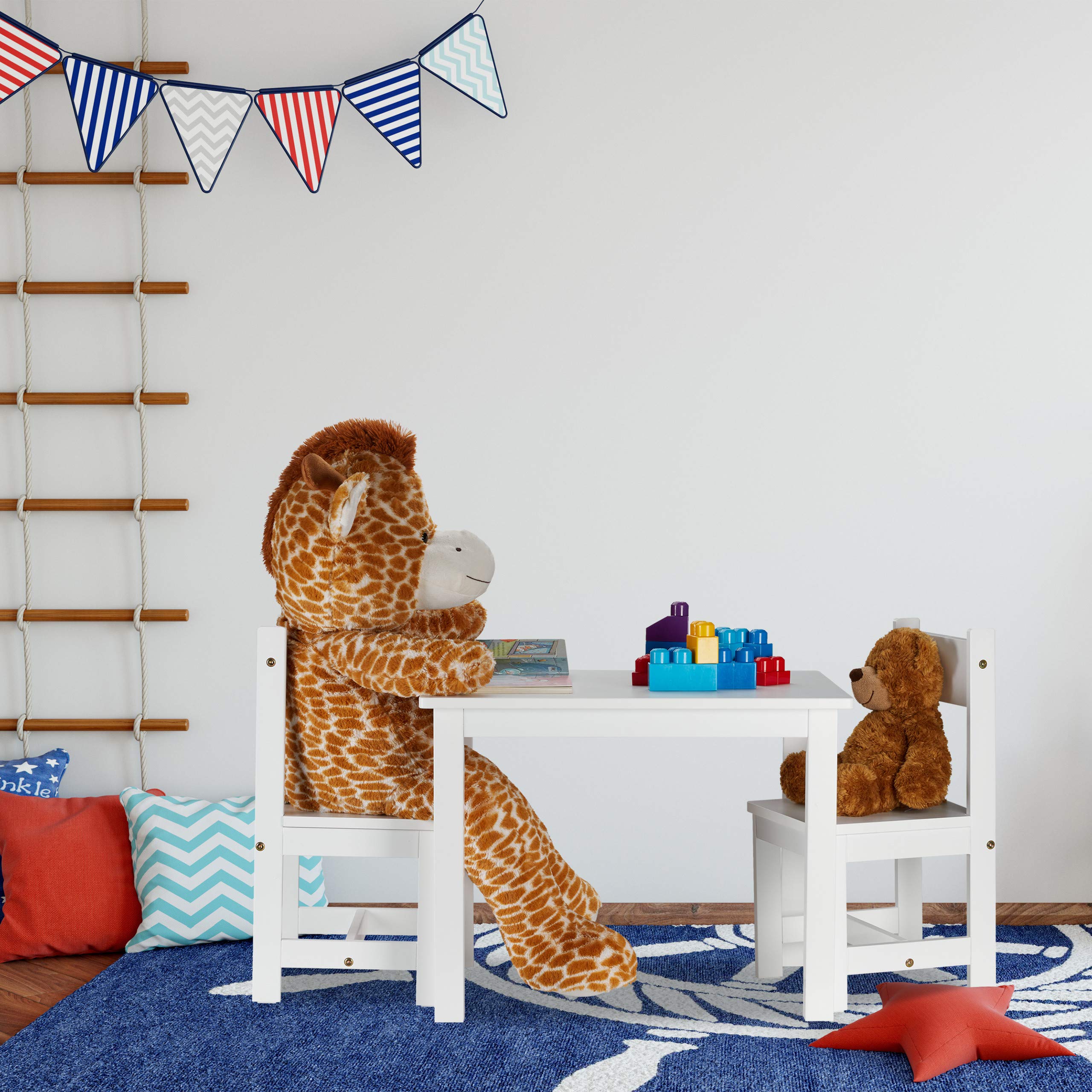 Relaxdays Mobiliario Infantil, Mesa & 2 Sillas, Moderno, Habitación Infantil, Interior, MDF, 1 Set, Blanco