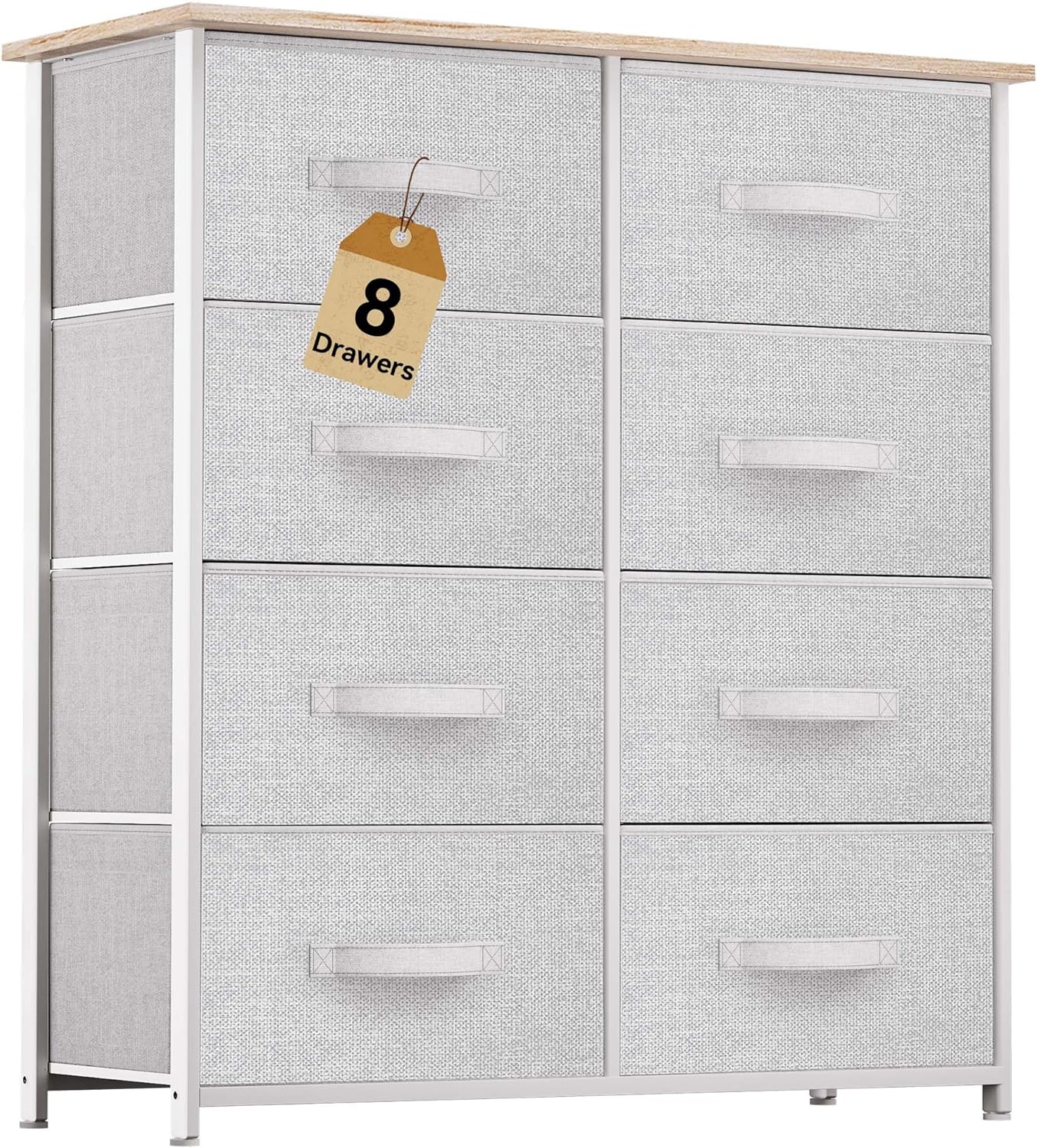 YITAHOME 8 Drawers Dresser - Fabric Storage Tower, Organizer Unit for Room, Living Room & Closets - Sturdy Steel Frame, Easy Pull Fabric Bins & Wooden Top Light Grey Fabric 8-Drawer