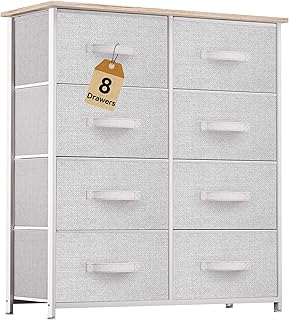 DWVO Fabric Dresser for Bedroom, Tall Dresser with 8 Drawers, Storage Tower with Fabric Bins, Chest of Drawers for Closet & Living Room - Sturdy Steel Frame, Wooden Top
