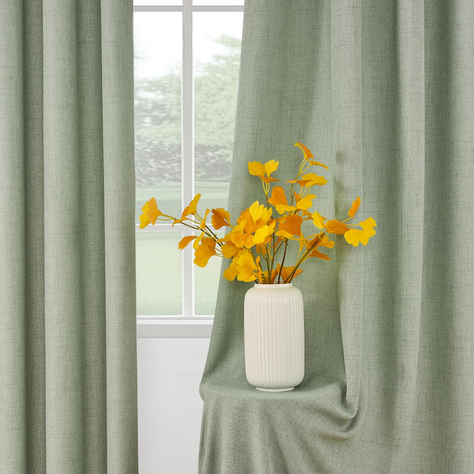 MRTREES Tende Lino per Interni con Fettuccia Soggiorno Moderne 2 Pezzi 140x280 CM Tende Camera da Letto Semitrasparenti Tenda da Interno Salotto Sala Cameretta Bambini, Verde Salvia