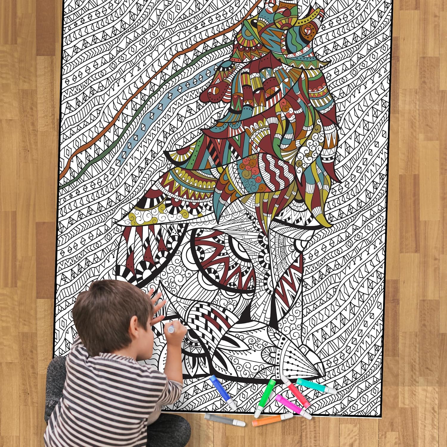 Giant Coloring Poster - Premium Jumbo Coloring Sheets for Kids & Adults with Thick Bleed-Resistant Pages, Use on Floor, Wall, or as Table Cloth, Use with Alcohol Based Markers (60” x 42”, Wolf)