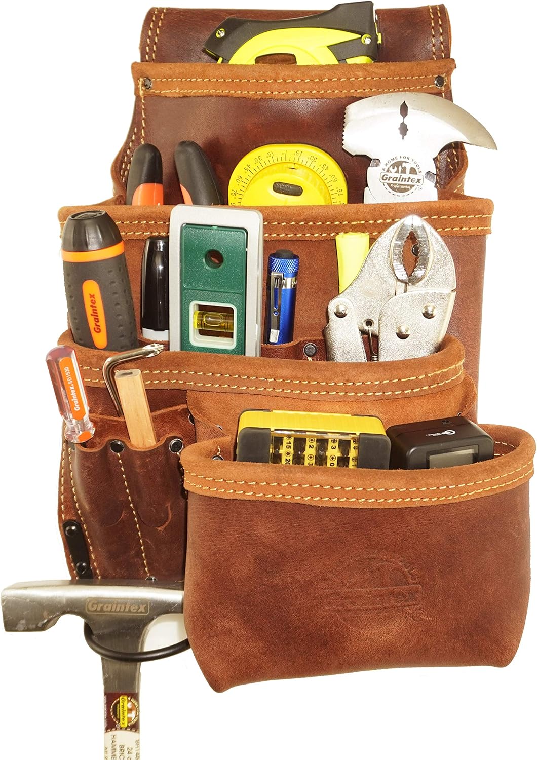 40% Off Discount Graintex AS2530 Ambassador Series 10 Pocket Right-Handed Framers Tool Pouch Top Grain Leather for Framers, Constructors, Electricians, Plumbers, Handyman