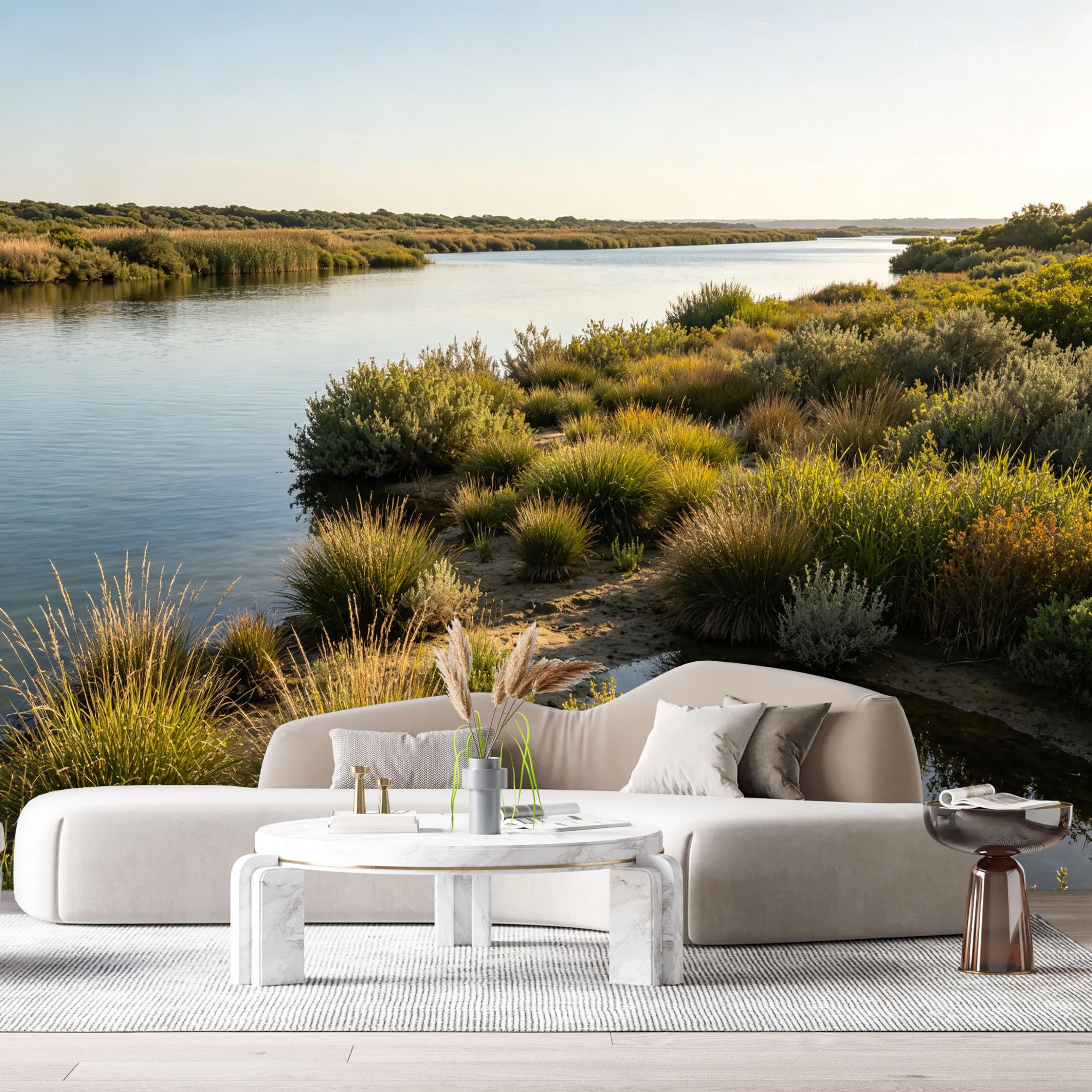 Custom Size Wall Murals Riverside Landscape Botanical Wetland Reeds Water Reflection SelfAdhesive Wall Fabric Removable Large Wallpaper for Photo Living Room