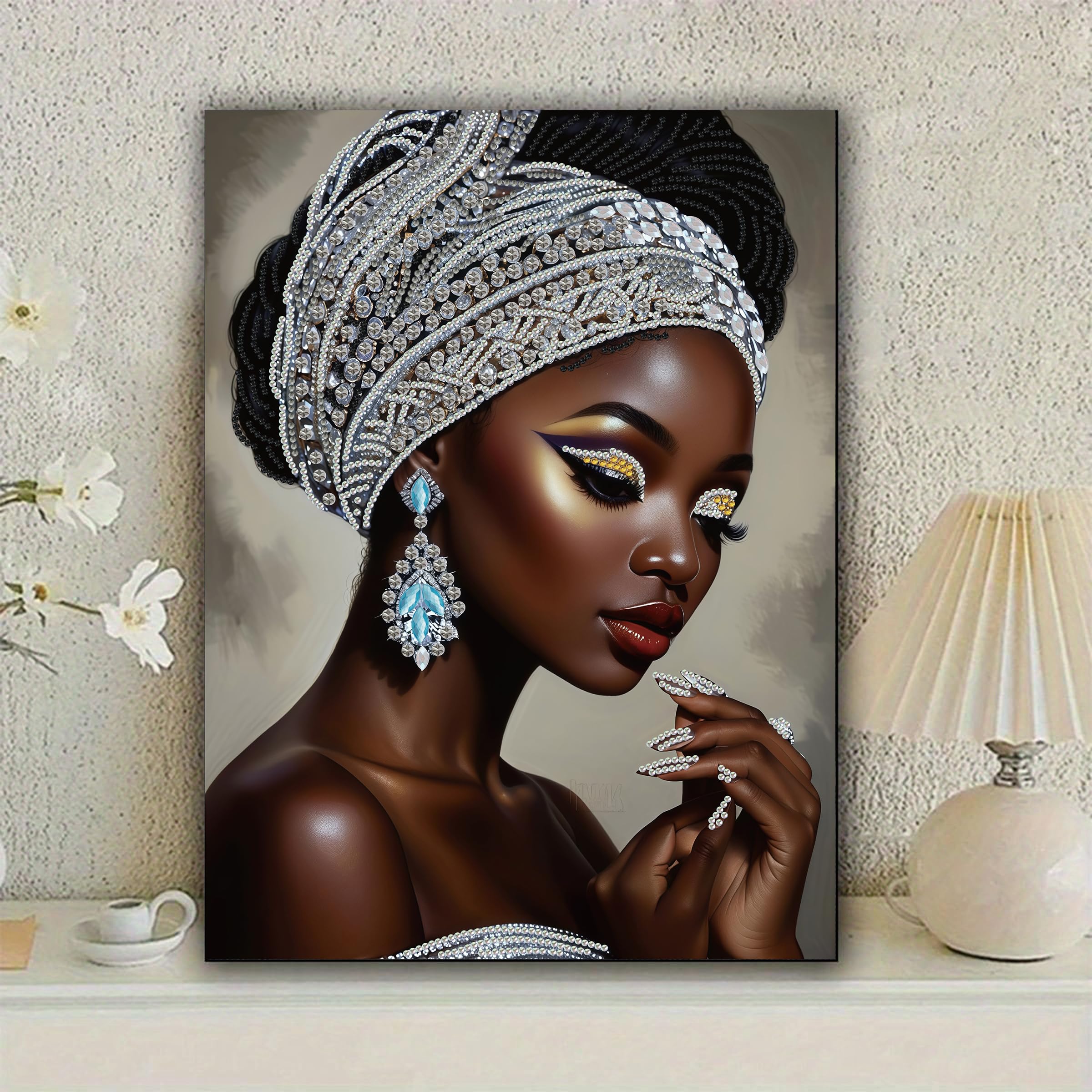 African woman 5D Diy diamond art kits for adults,Partial diamond painting kit for beginners,Special shaped diamond art,sparkling gem art,Diamond Mosaic embroidery,living room decor,11.81x15.7inch-image-47