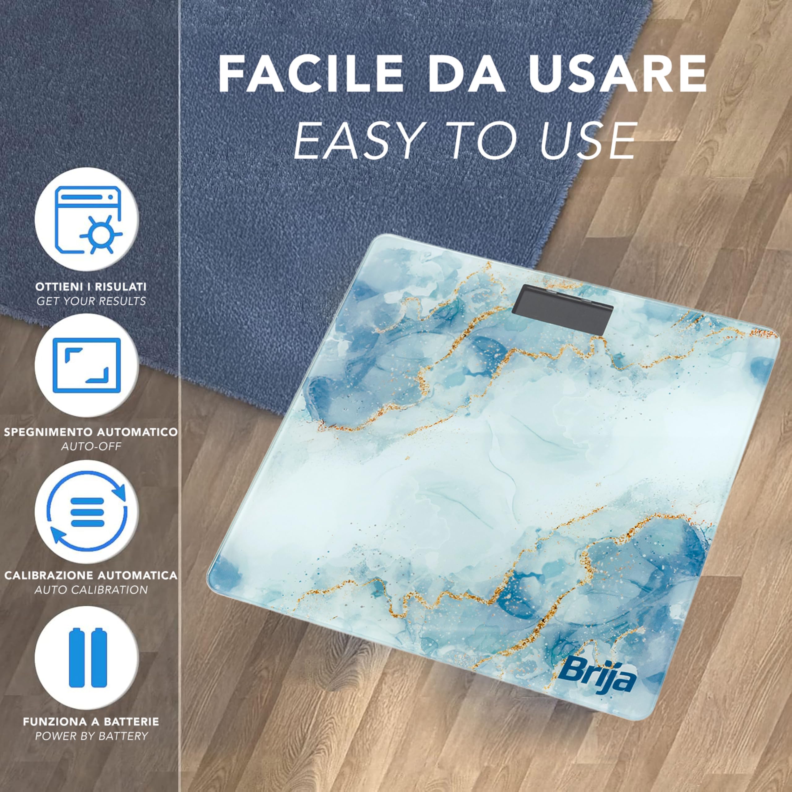 IPEA Bilancia Pesapersone Digitale Ultra Sottile - Tecnologia STEP ON - Massima Precisione Peso - Deisgn Effetto Marmo - Bilancia in Vetro Temperato con Display misurazione fino 0,1 KG - Max 180Kg