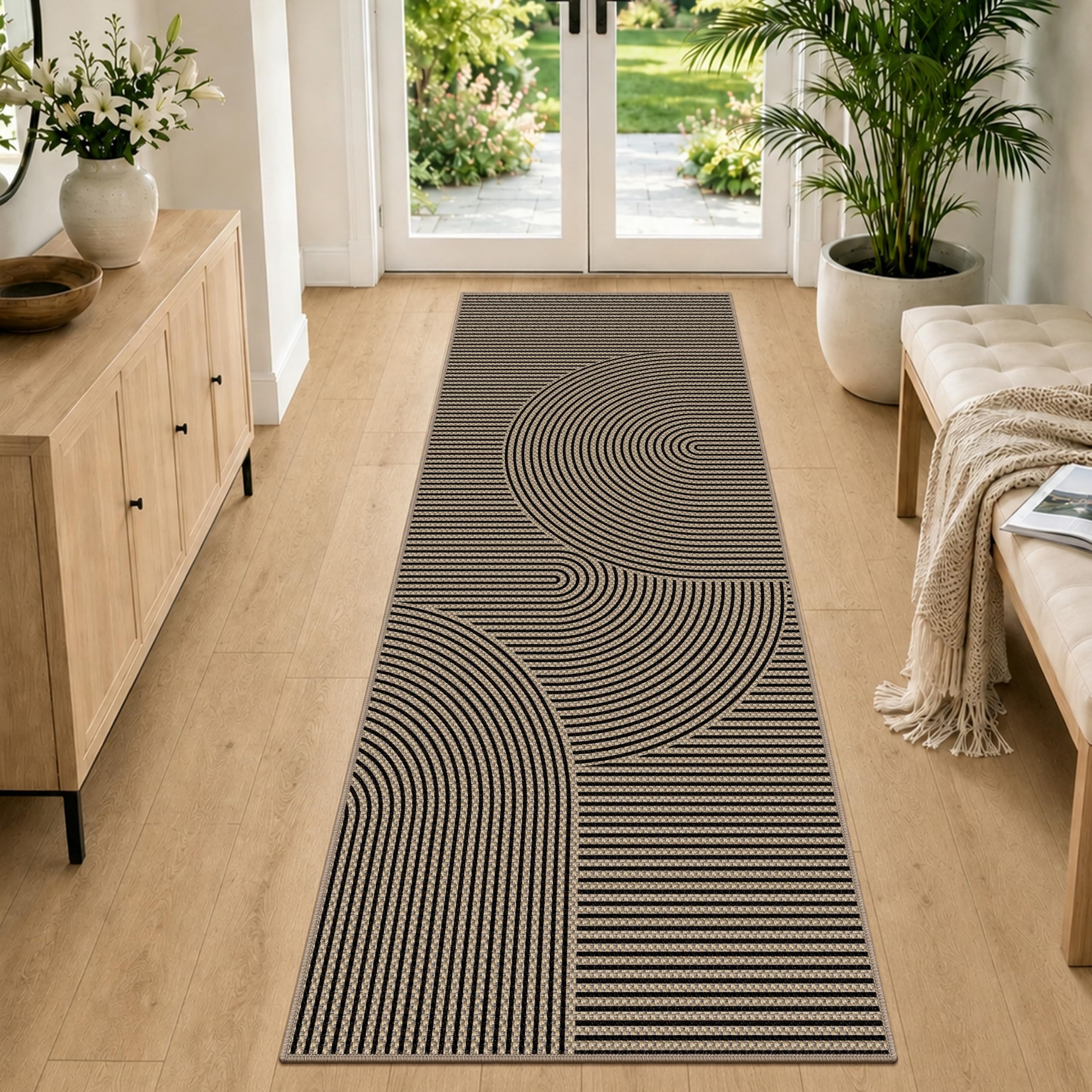 VSIWB Rug Runner Hallway 80 x 200 cm Jute Look Kitchen Rug, Washable Non-Slip Kitchen Runner, Hallway Rug, Black Outdoor Rug for Kitchen, Living Room, Bedroom, Hallway, Entrance, Balcony