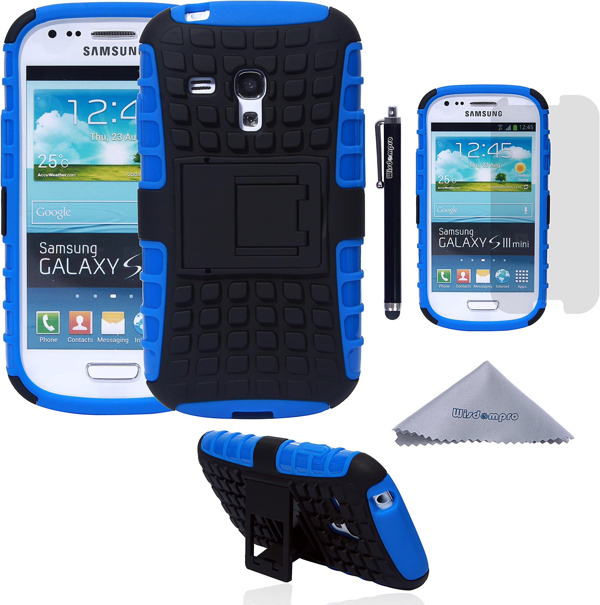 S3 Mini Case, Wisdompro 2 Piece in 1 Dual Layers Heavy Duty Hard Soft Hybrid Rugged Protective Case with Foldable Kickstand for Samsung Galaxy S3 Mini (NOT S3 Fit) - Blue/Black