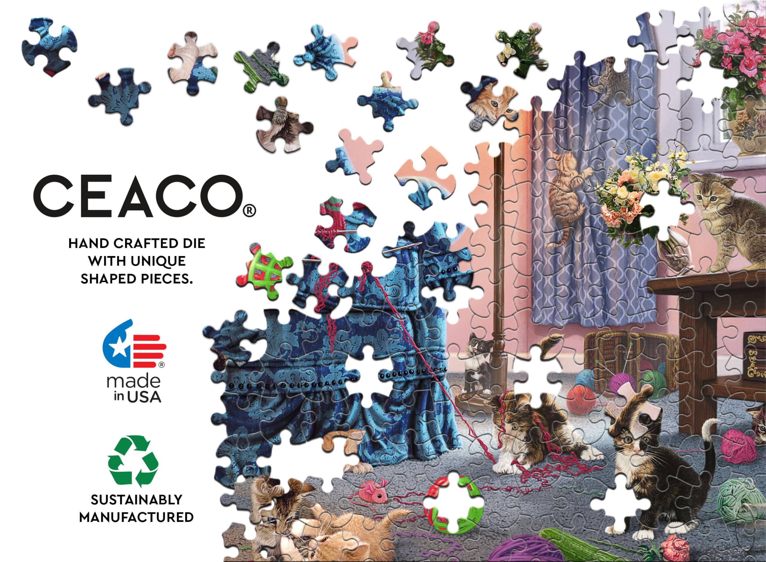 Ceaco Puzzle 550 Pezzi "Paws Gone Wild - I Gatti Dello Scrittore", 61x45,7 Cm, Made In USA