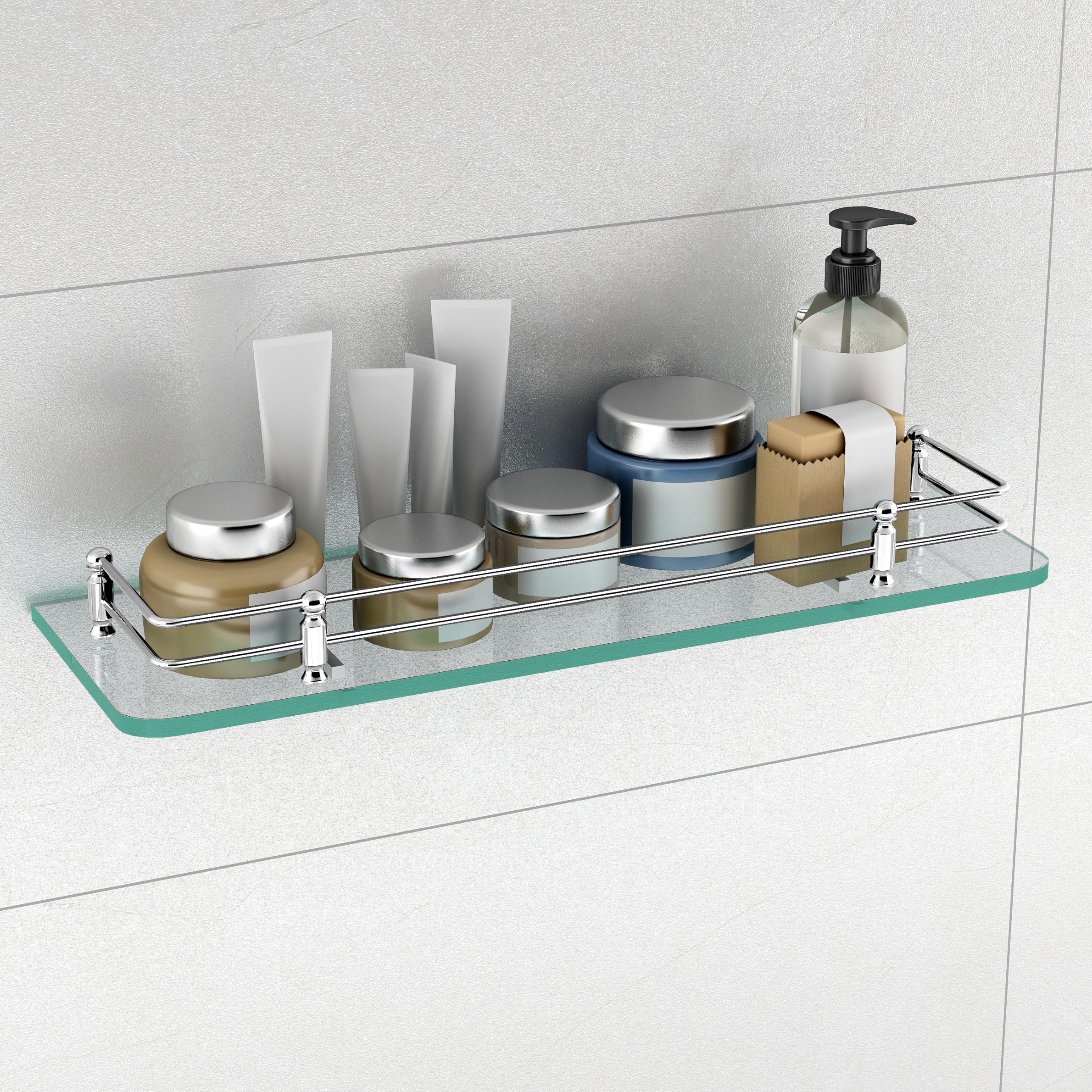 Plantex Premium Transparent Bathroom Glass Shelf/Glass Shelf for Living Room/Bathroom & Kitchen Accessories- (Polished, 18x6 Inches) - Pack of 1