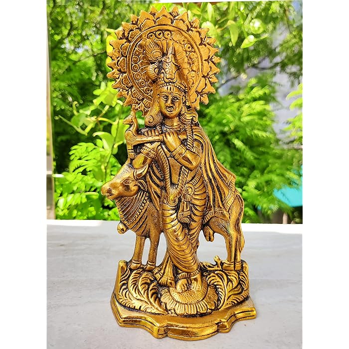 Buy WC_Lord Krishna Statue with Cow Janmashtami Metal Krishna Statue