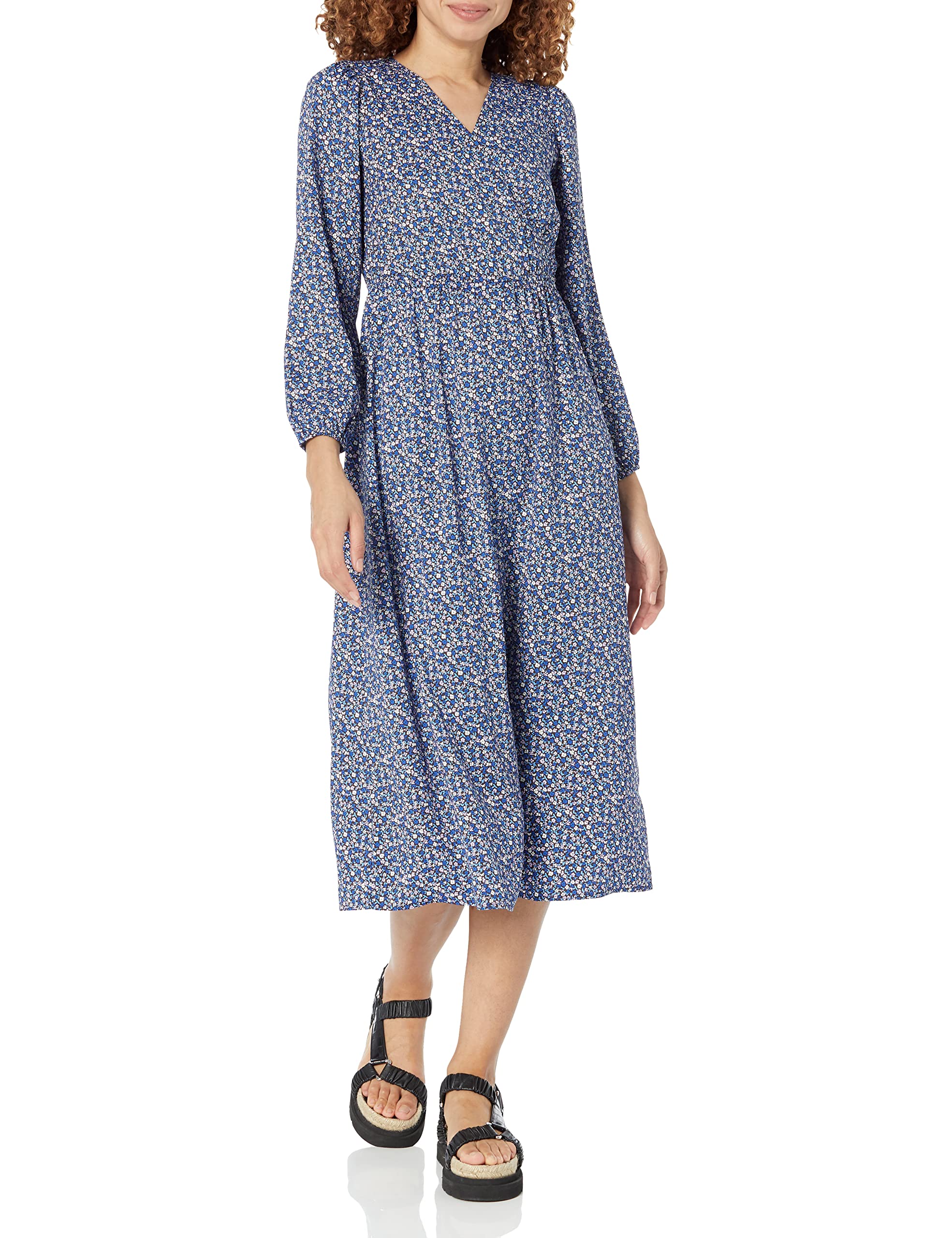 Amazon Essentials Women's Lightweight Georgette Midi Dress with Long Sleeves and V-Neck (Plus Size Available)