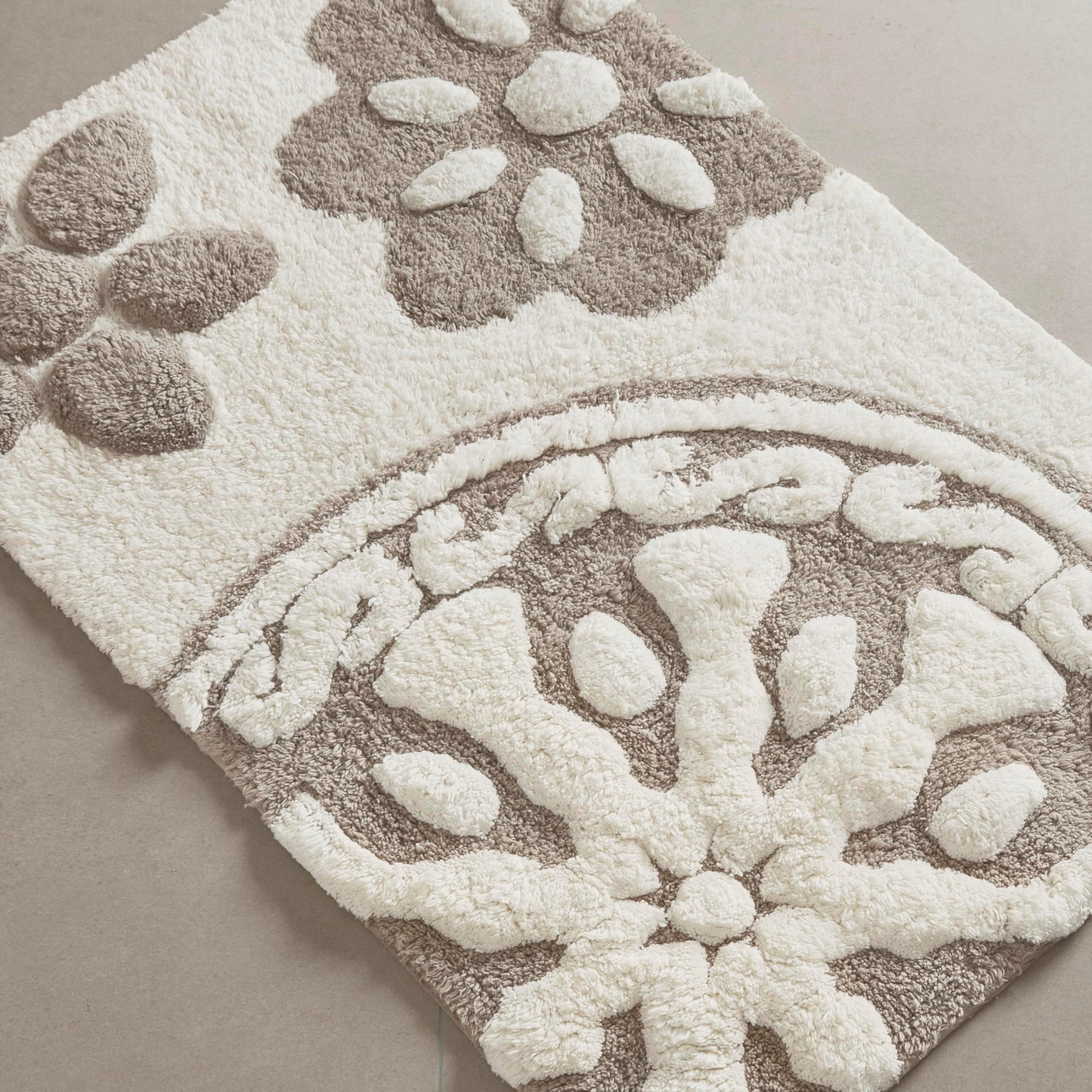 Madison Park Casablanca 100% Cotton Tufted Bathroom Rugs Luxurious Plush Medallion Floral Pattern Bath Mat Absorbent, Quick Dry, Spa Design Shower Room Décor, Rectangle 20" x 30", Taupe