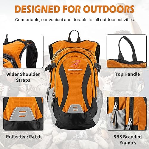 Miniatura 7 de SharkMouth Mochila de hidratación, paquete hidratado de senderismo con bolsa de agua de 2.5 L, organizador de múltiples bolsillos, dura largos