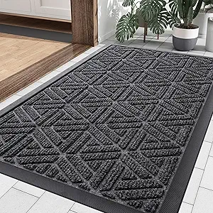 Smiry Front Door Mat Outside Entrance, Heavy Duty Natural Rubber Doormat, Trap Dirt and Moisture Easy Clean Low Profile Patio Porch Welcome Floor Mats for Entry, 29.5x17 Inch, Grey