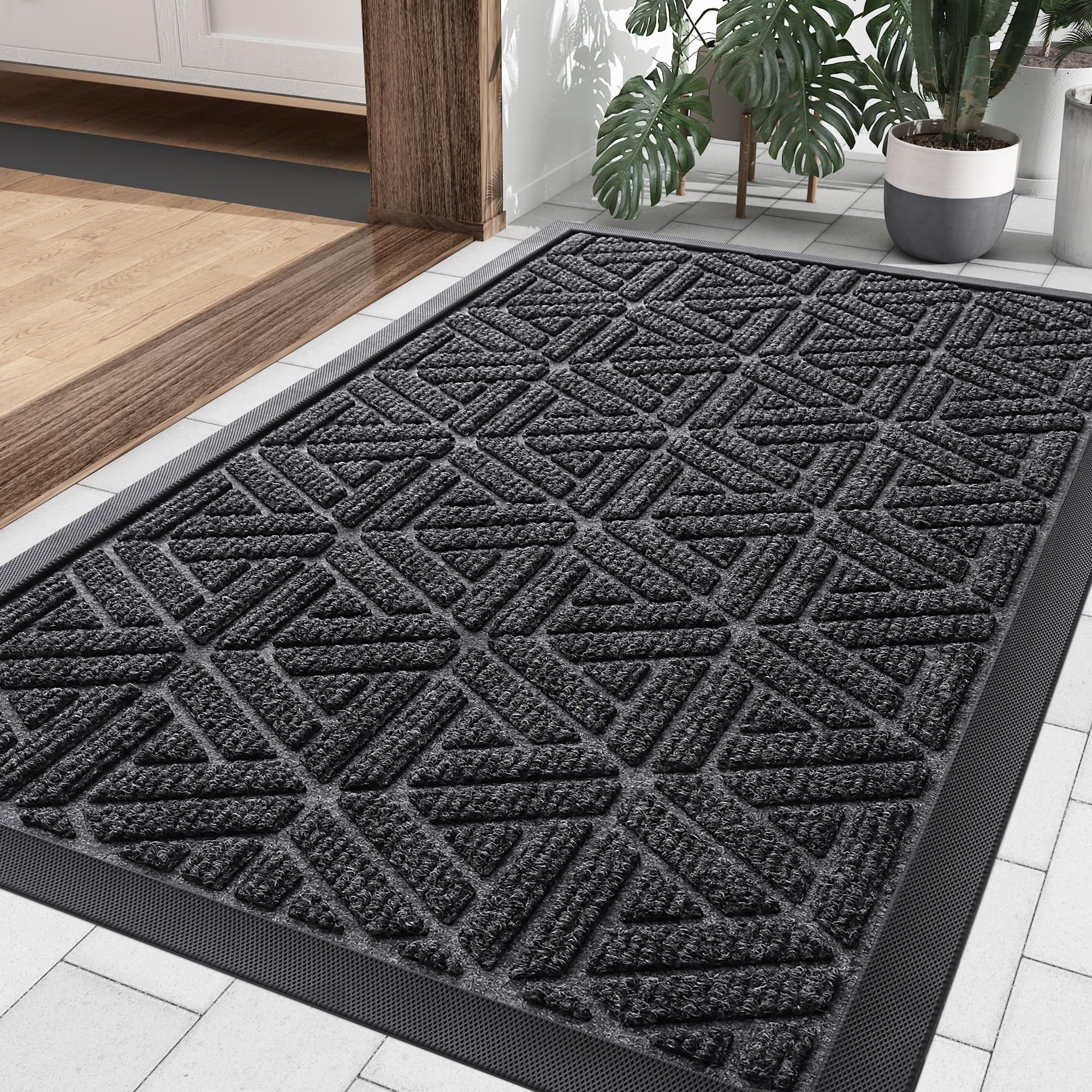 Smiry Front Door Mat Outside Entrance, Low Profile Rubber Doormat, 29.5x17