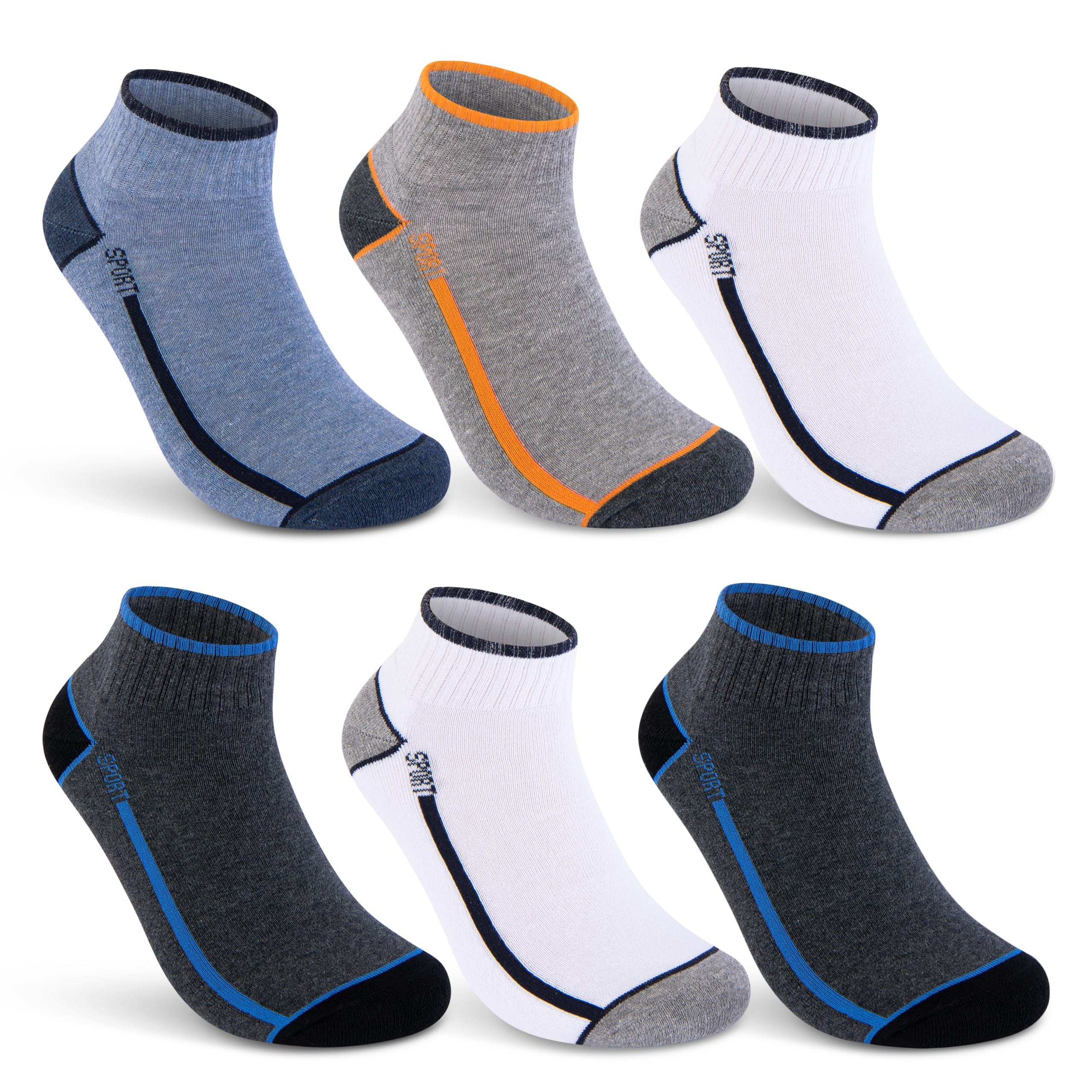 Trainer Socks, Quarter Sports Socks for Men & Women (6 or 12 Pairs), Padded with Terry Sole, Breathable Cotton