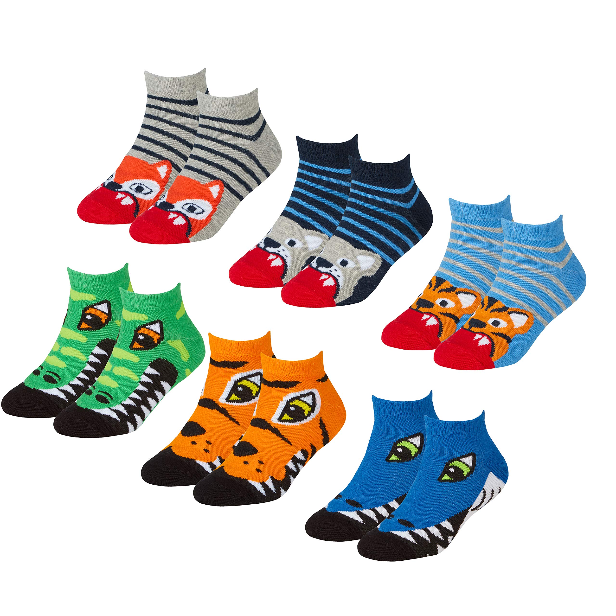 Metzuyan Boys 6 or 12 Pairs Trainer Liner Socks Cotton Rich Multipack Colourful Animal 2 Pack Animal 12.5-3.5