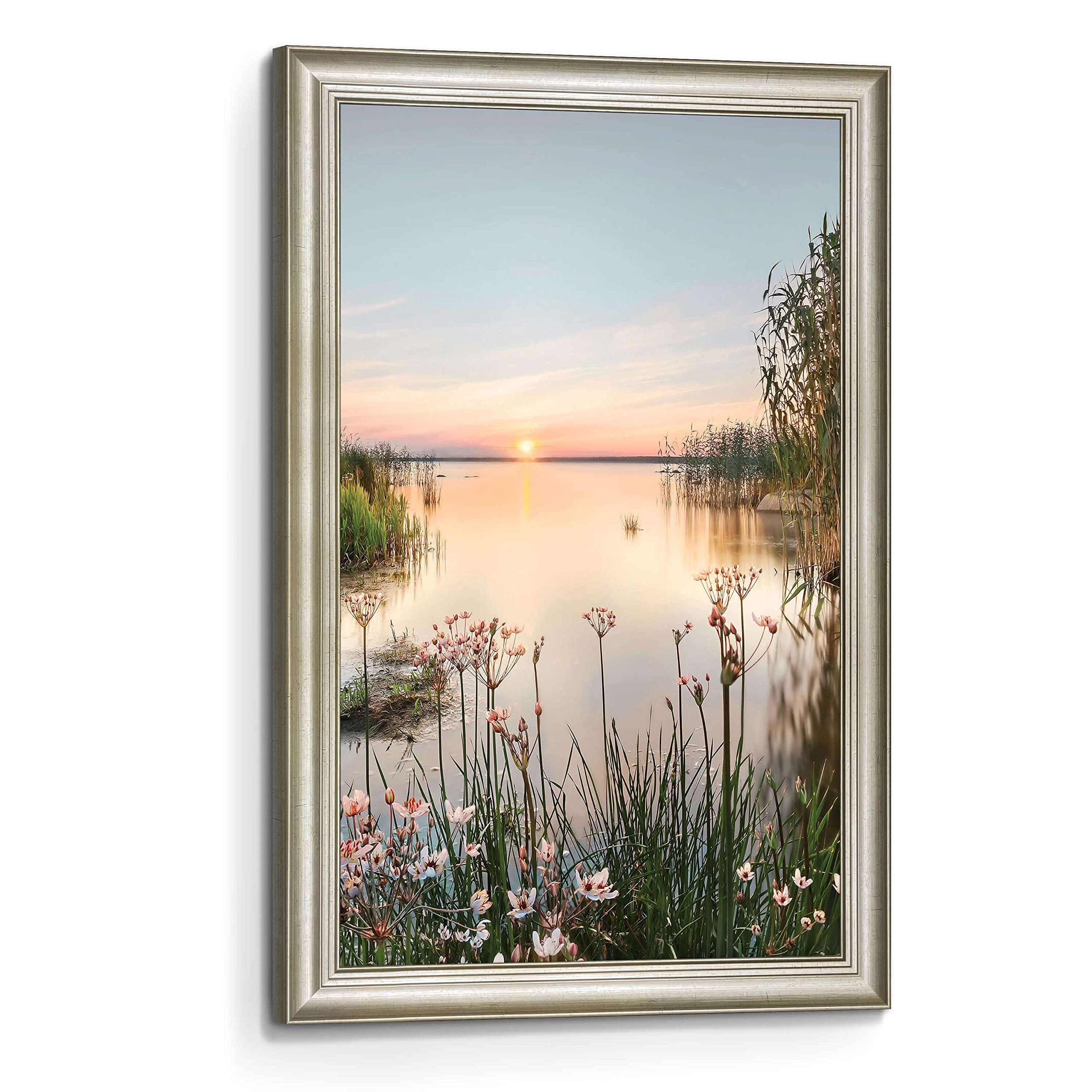 Framed Lake Wall Art Canvas Modern Nature Landscape Picture Vertical