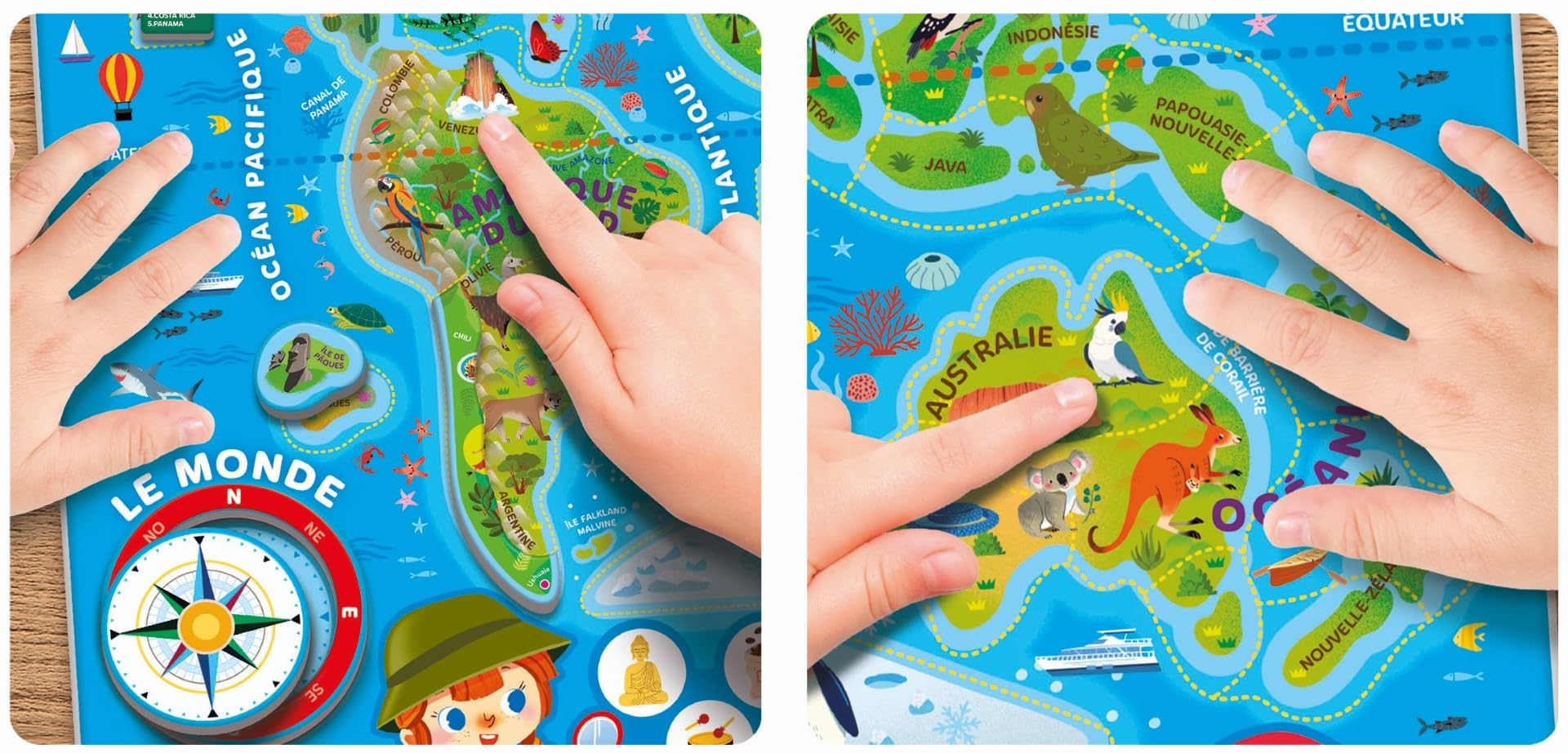 CLEMENTONI - Mon Puzzle Magnétique du Monde 4 Ans + - Planisphère Interactif - Découverte Animaux & Monuments - Jeu Éducatif Enfant